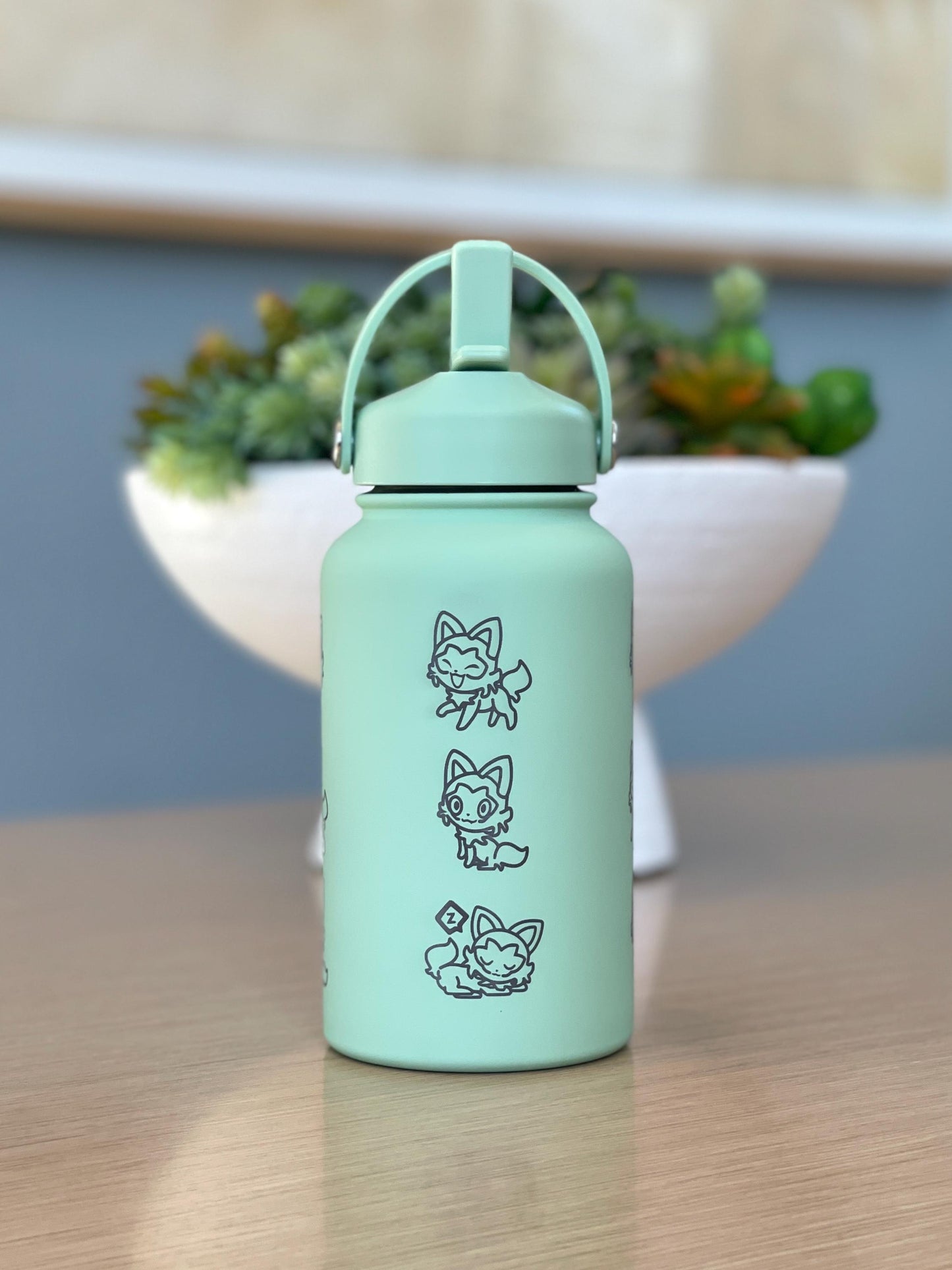 Sprigatito Water Bottle Engraved Coffee Tumbler with Sleeping Sprigatito, Paldea Grass Starter Waterbottle Thermos Anime Fan Birthday Gift