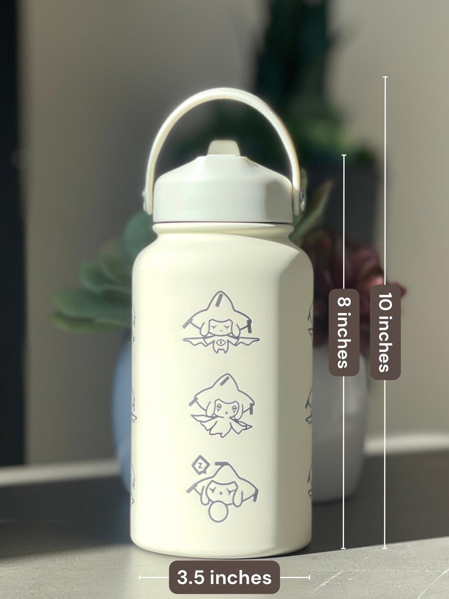Jirachi Water Bottle Engraved Coffee Tumbler with Sleeping & Apple Jirachi, Hoenn Mythical Waterbottle Travel Mug Anime Fan Birthday Gift