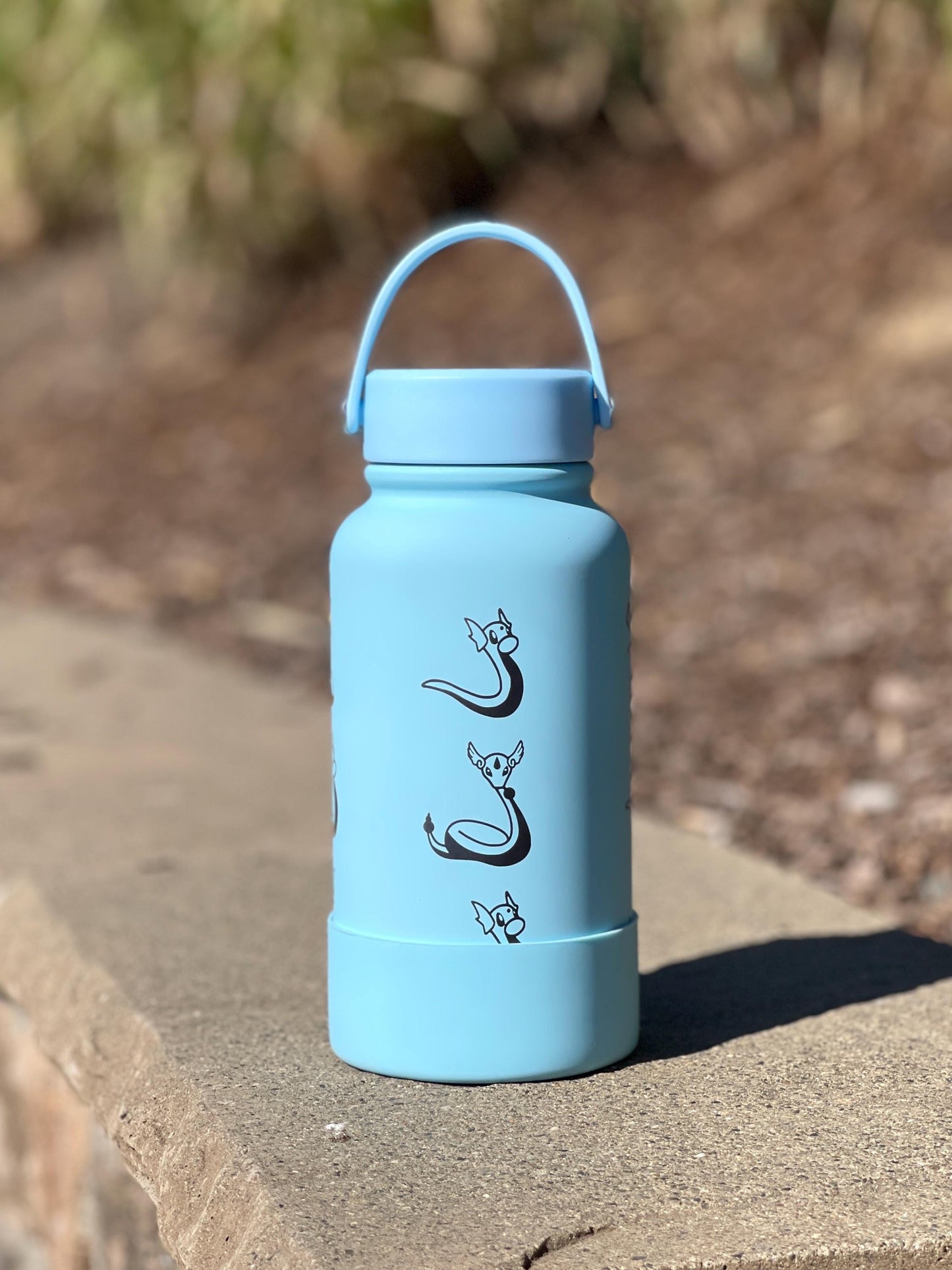 Dratini Dragonair Water Bottle, Laser Engraved Coffee Tumbler with Sleeping Dratini, Anime Dragonite Fan Waterbottle Birthday Gift
