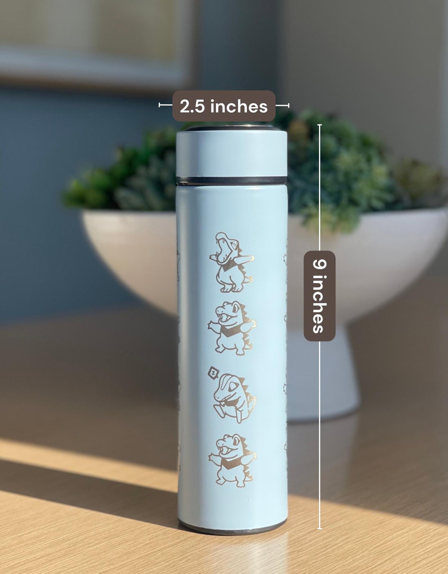 Totodile Coffee Tumbler, Engraved Water Bottle with Tea Infuser, Mystery Dungeon Scarf, Johto Legends ZA Starter Flask Anniversary Gift