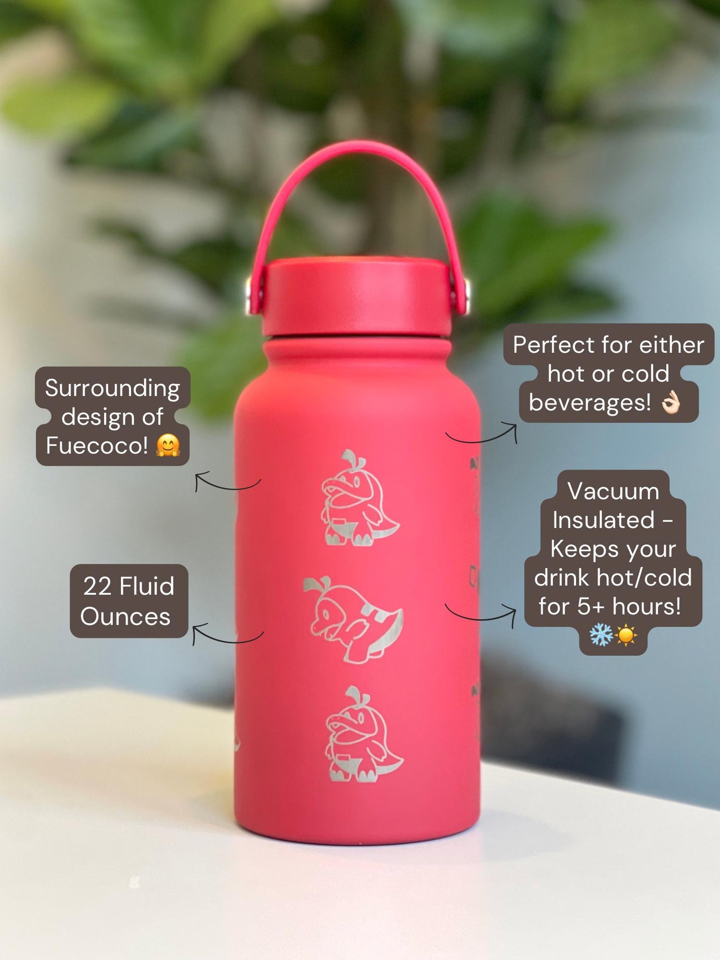 Fuecoco Water Bottle Engraved Coffee Tumbler, Sleeping & Friendly Chef Fuecoco, Paldea Fire Starter Waterbottle, Anime Fan Birthday Gift
