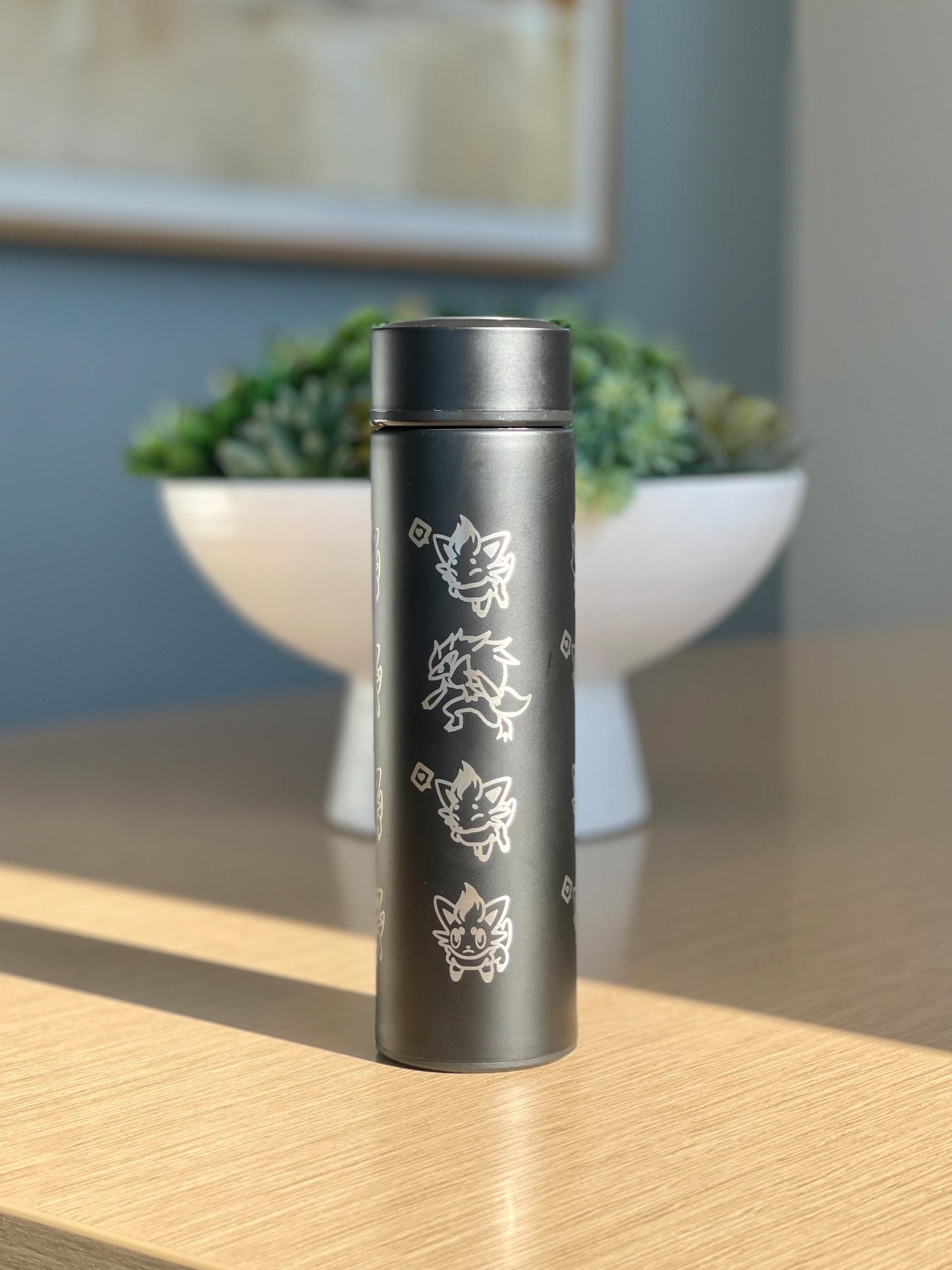 Zorua Zoroark Hisuian Zorua Coffee Tumbler Set with Tea Infuser, Engraved Waterbottle Travel Mug Thermos, Cute Anime Fan Birthday Gift