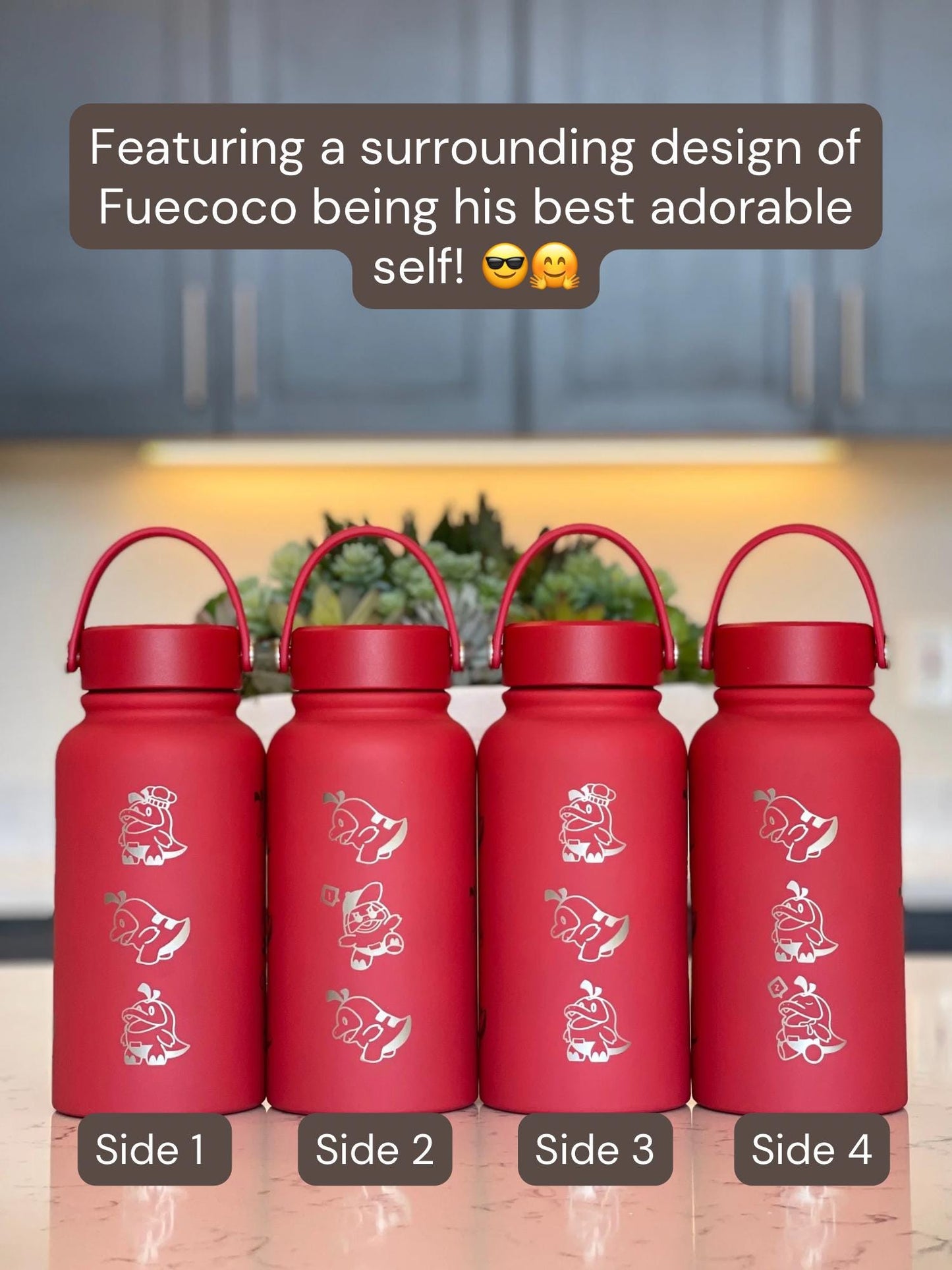 Fuecoco Water Bottle Engraved Coffee Tumbler, Sleeping & Friendly Chef Fuecoco, Paldea Fire Starter Waterbottle, Anime Fan Birthday Gift