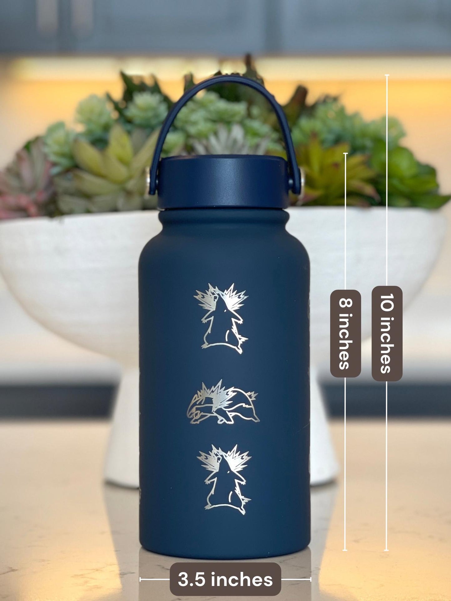 Typhlosion Engraved Water Bottle with Hisuian Typhlosion Waterbottle Coffee Tumbler, Johto Starter Anime Fan Travel Mug Gift