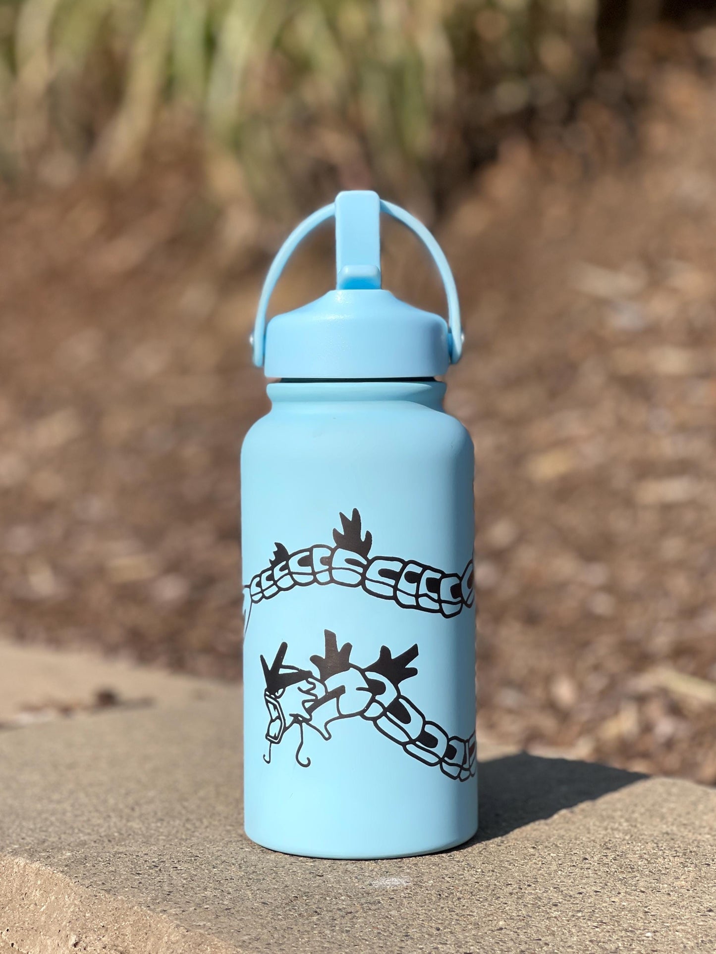 Gyarados & Shiny Red Gyarados Water Bottle Engraved Coffee Tumbler with Magikarp, Surrounding Design Waterbottle Anime Fan Birthday Gift
