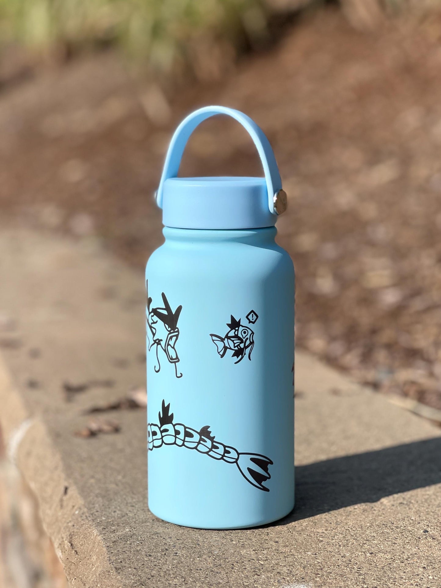 Gyarados & Shiny Red Gyarados Water Bottle Engraved Coffee Tumbler with Magikarp, Surrounding Design Waterbottle Anime Fan Birthday Gift