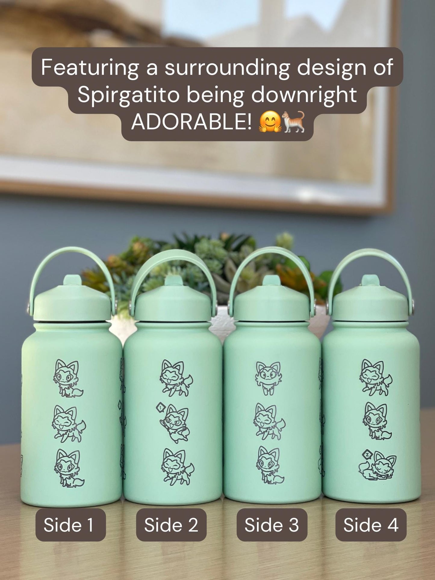 Sprigatito Water Bottle Engraved Coffee Tumbler with Sleeping Sprigatito, Paldea Grass Starter Waterbottle Thermos Anime Fan Birthday Gift