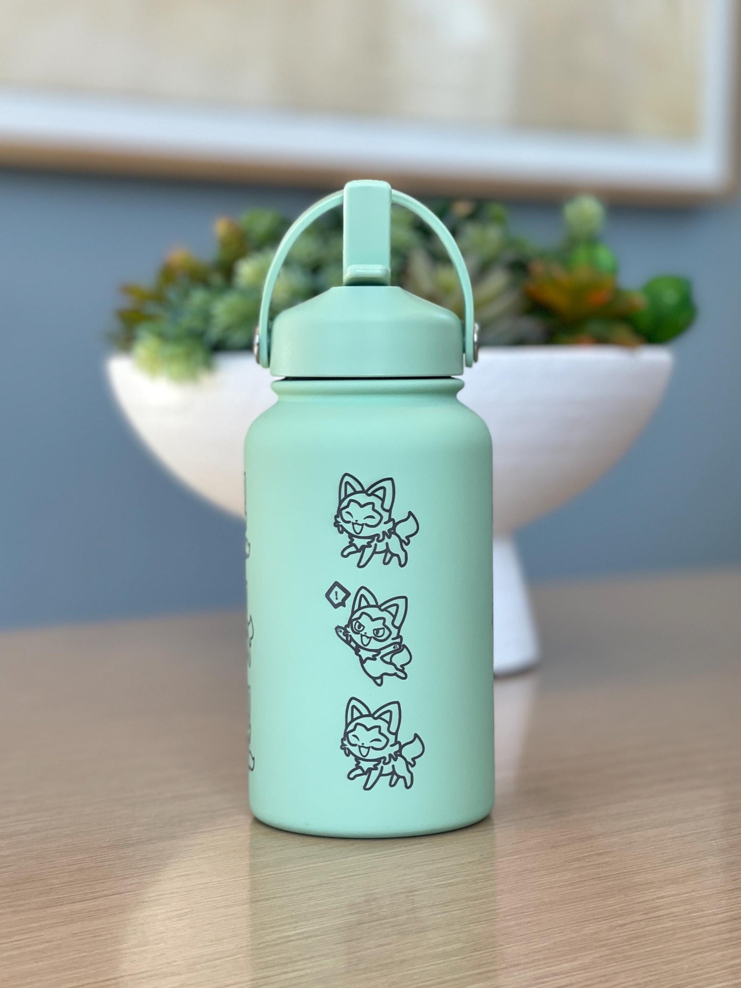 Sprigatito Water Bottle Engraved Coffee Tumbler with Sleeping Sprigatito, Paldea Grass Starter Waterbottle Thermos Anime Fan Birthday Gift