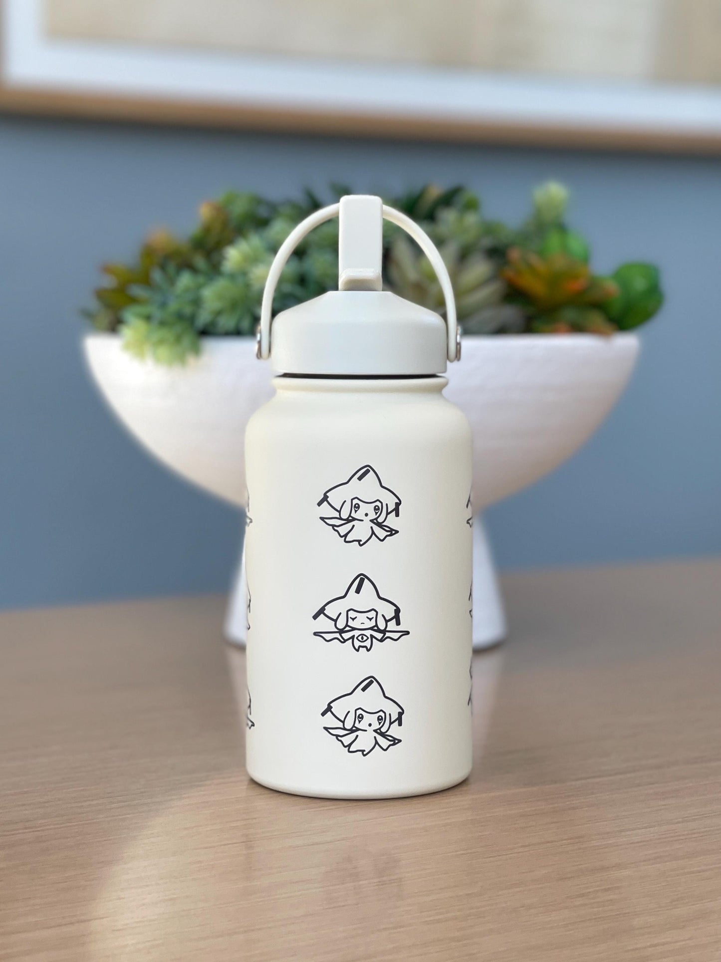 Jirachi Water Bottle Engraved Coffee Tumbler with Sleeping & Apple Jirachi, Hoenn Mythical Waterbottle Travel Mug Anime Fan Birthday Gift