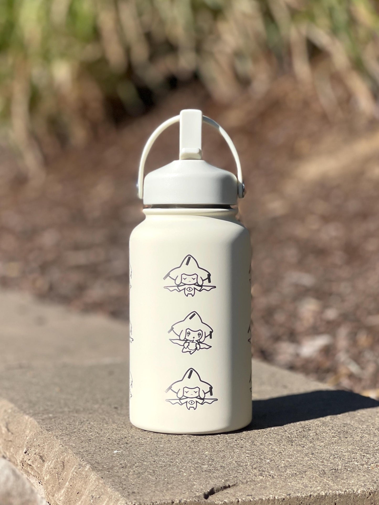 Jirachi Water Bottle Engraved Coffee Tumbler with Sleeping & Apple Jirachi, Hoenn Mythical Waterbottle Travel Mug Anime Fan Birthday Gift