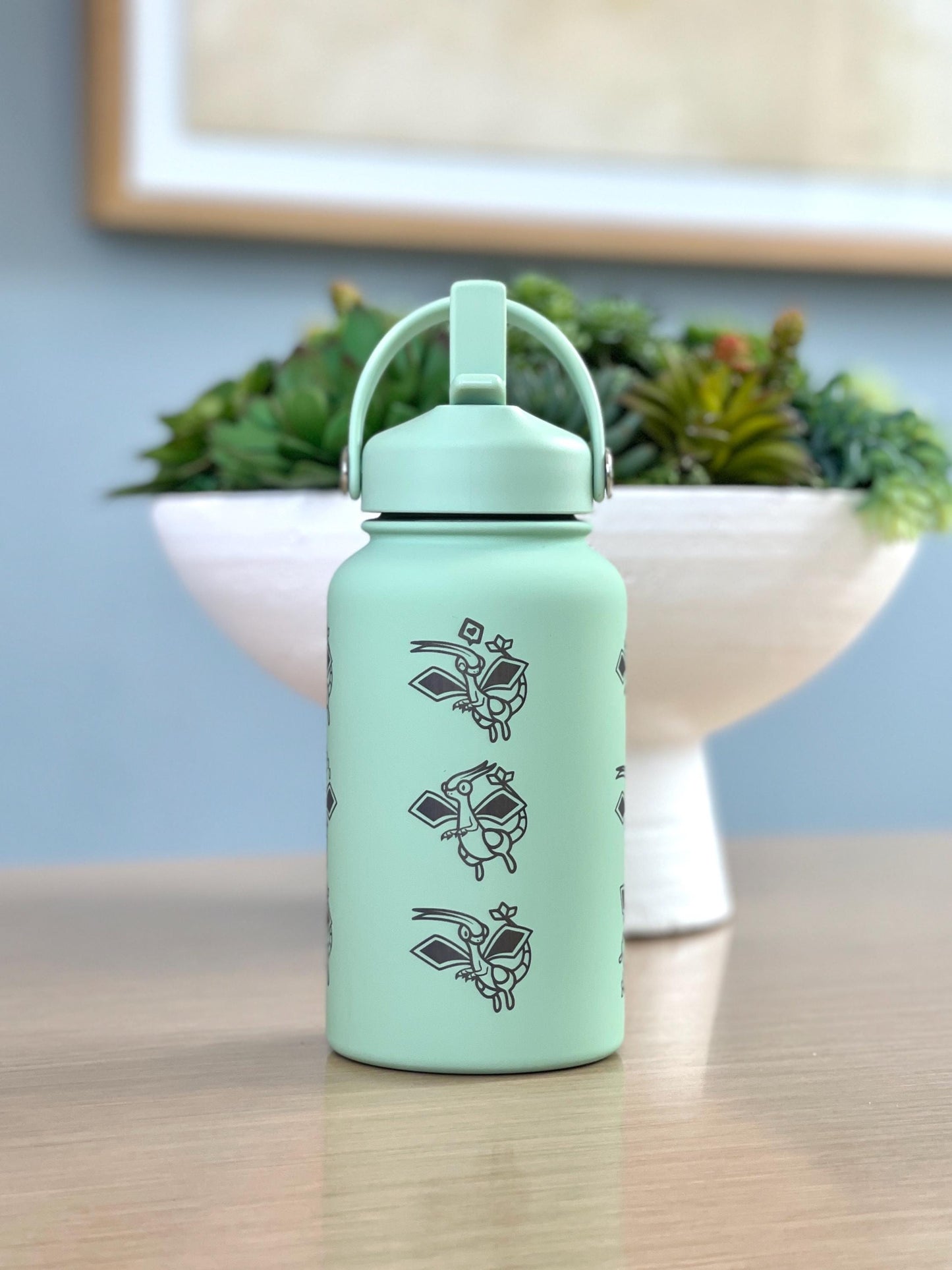 Flygon Water Bottle Engraved Coffee Tumbler with Tera Flygon Ex, Dragon Waterbottle Travel Mug Thermos Flask Gamer Birthday Gift