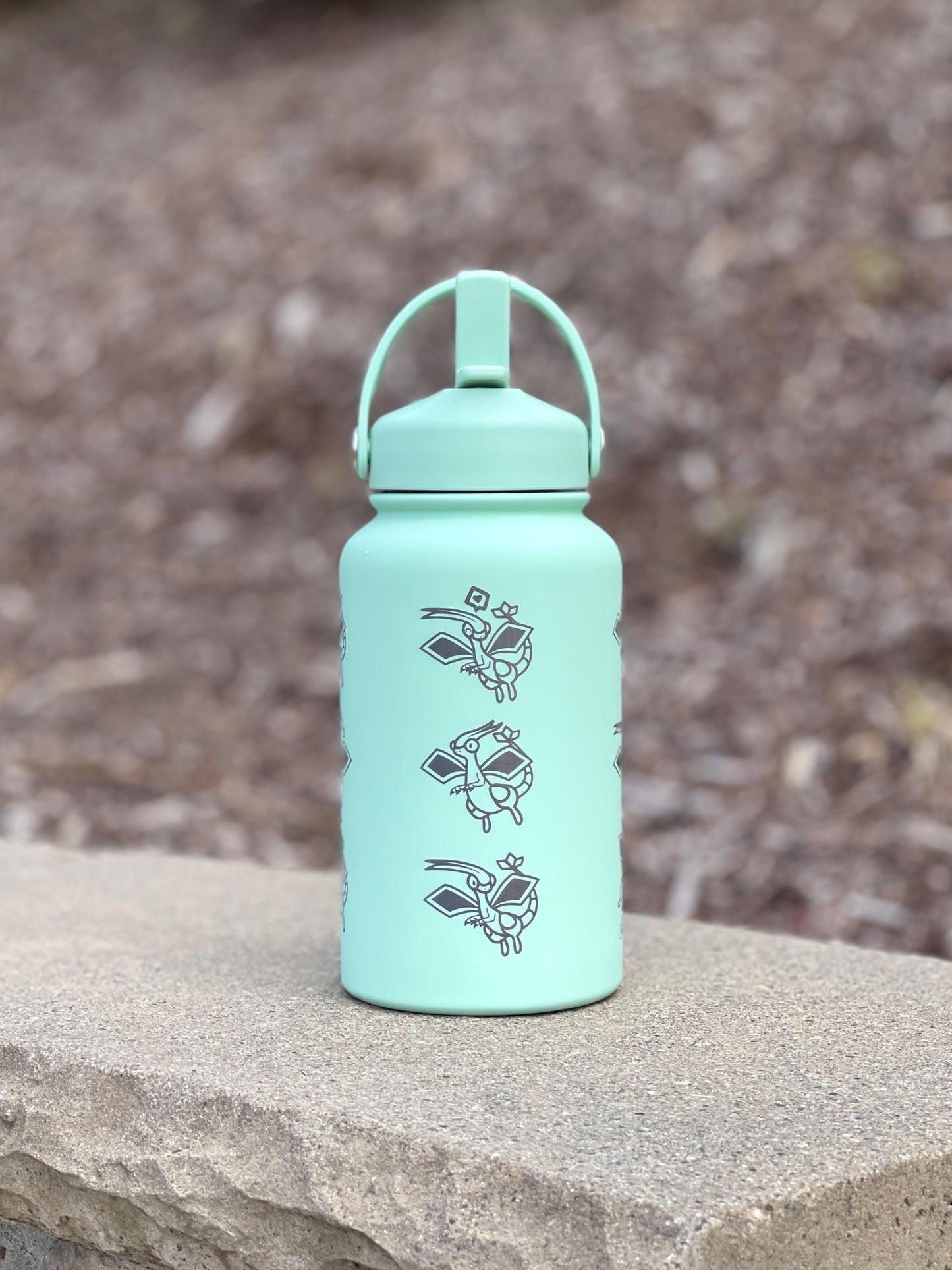 Flygon Water Bottle Engraved Coffee Tumbler with Tera Flygon Ex, Dragon Waterbottle Travel Mug Thermos Flask Gamer Birthday Gift