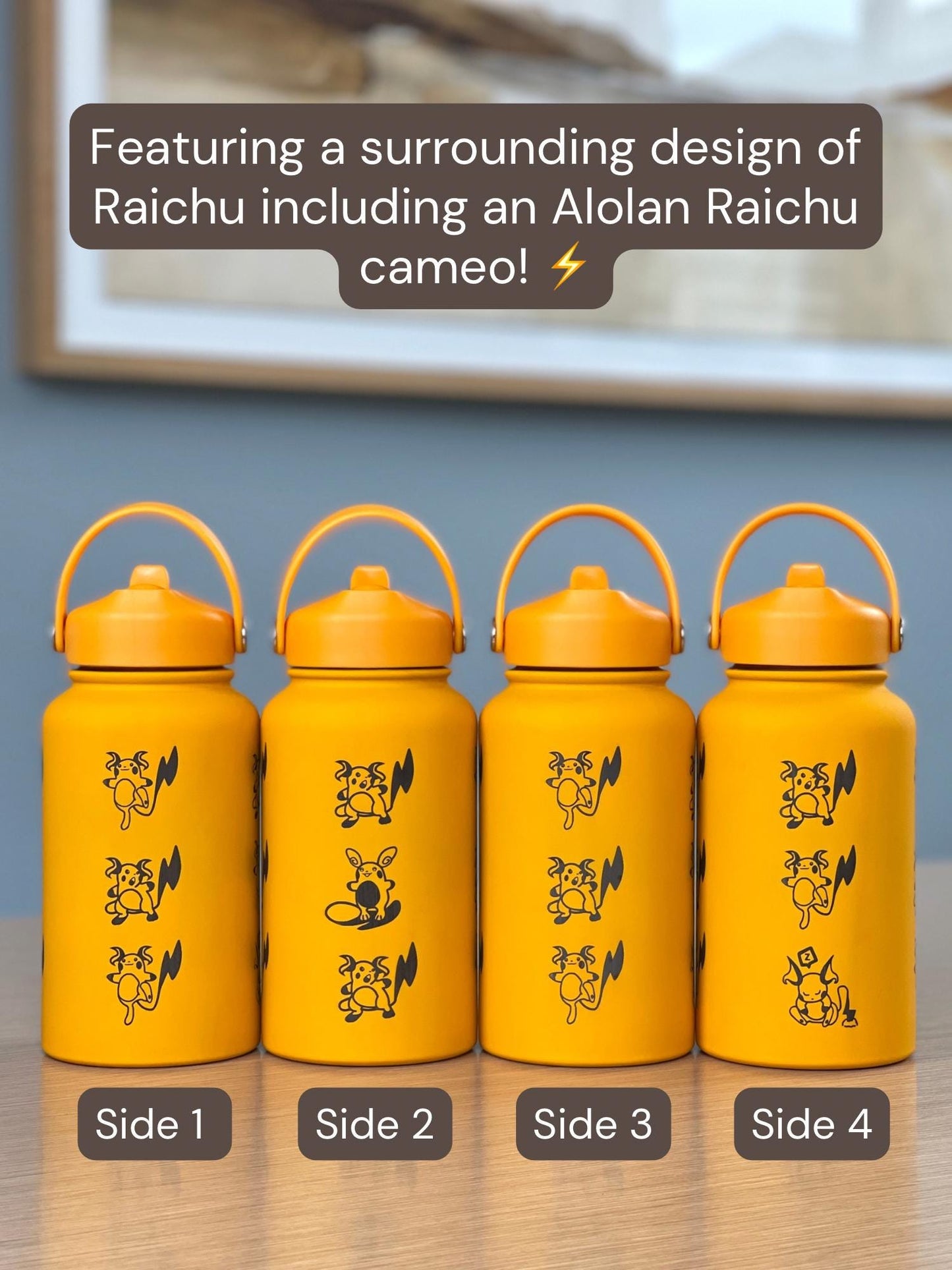 Raichu Water Bottle Tumbler with Alolan Raichu, Engraved Coffee Travel Mug Straw Waterbottle, Cute Anime Fan Pikachu Birthday Gift
