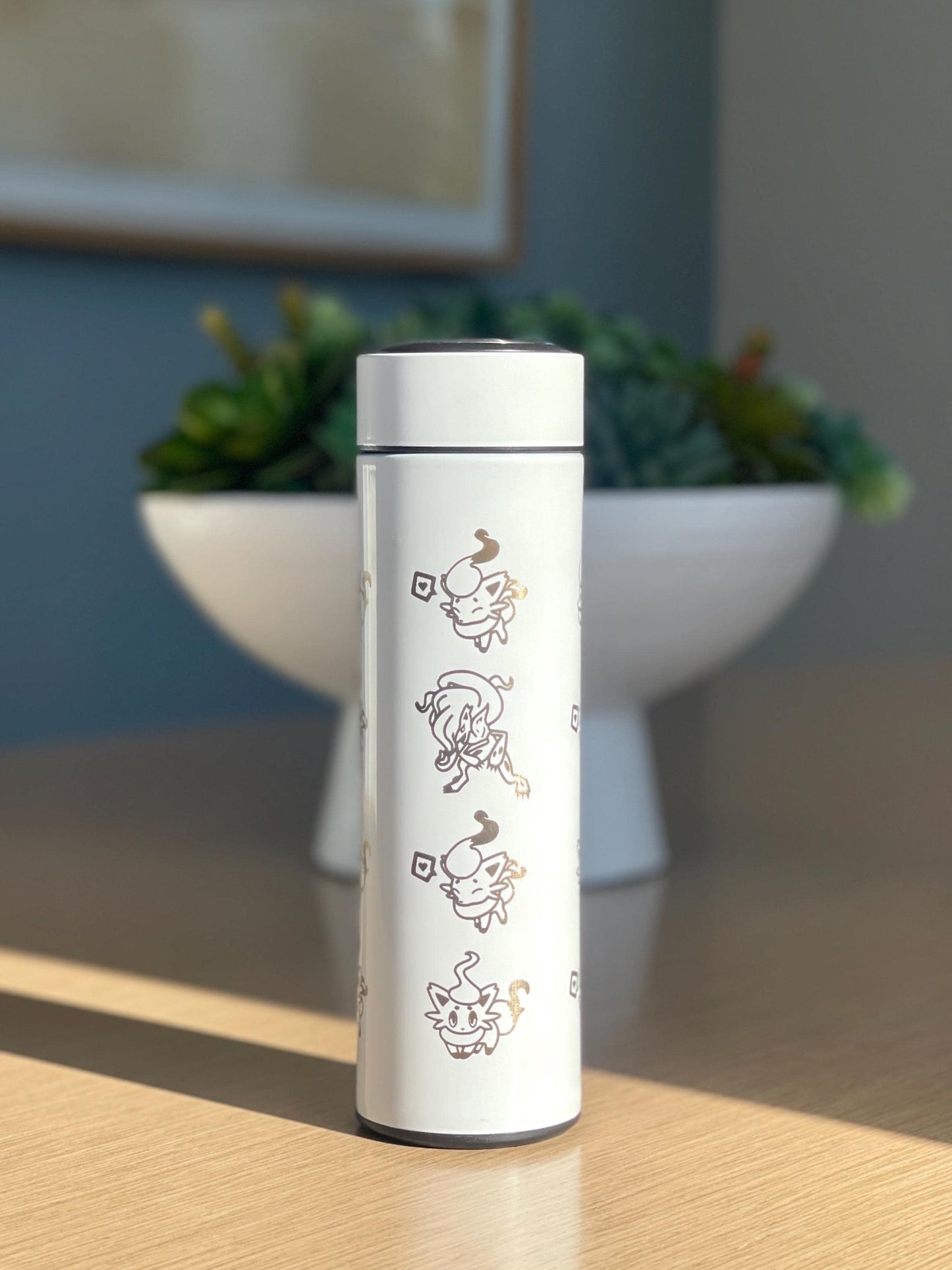 Zorua Zoroark Hisuian Zorua Coffee Tumbler Set with Tea Infuser, Engraved Waterbottle Travel Mug Thermos, Cute Anime Fan Birthday Gift