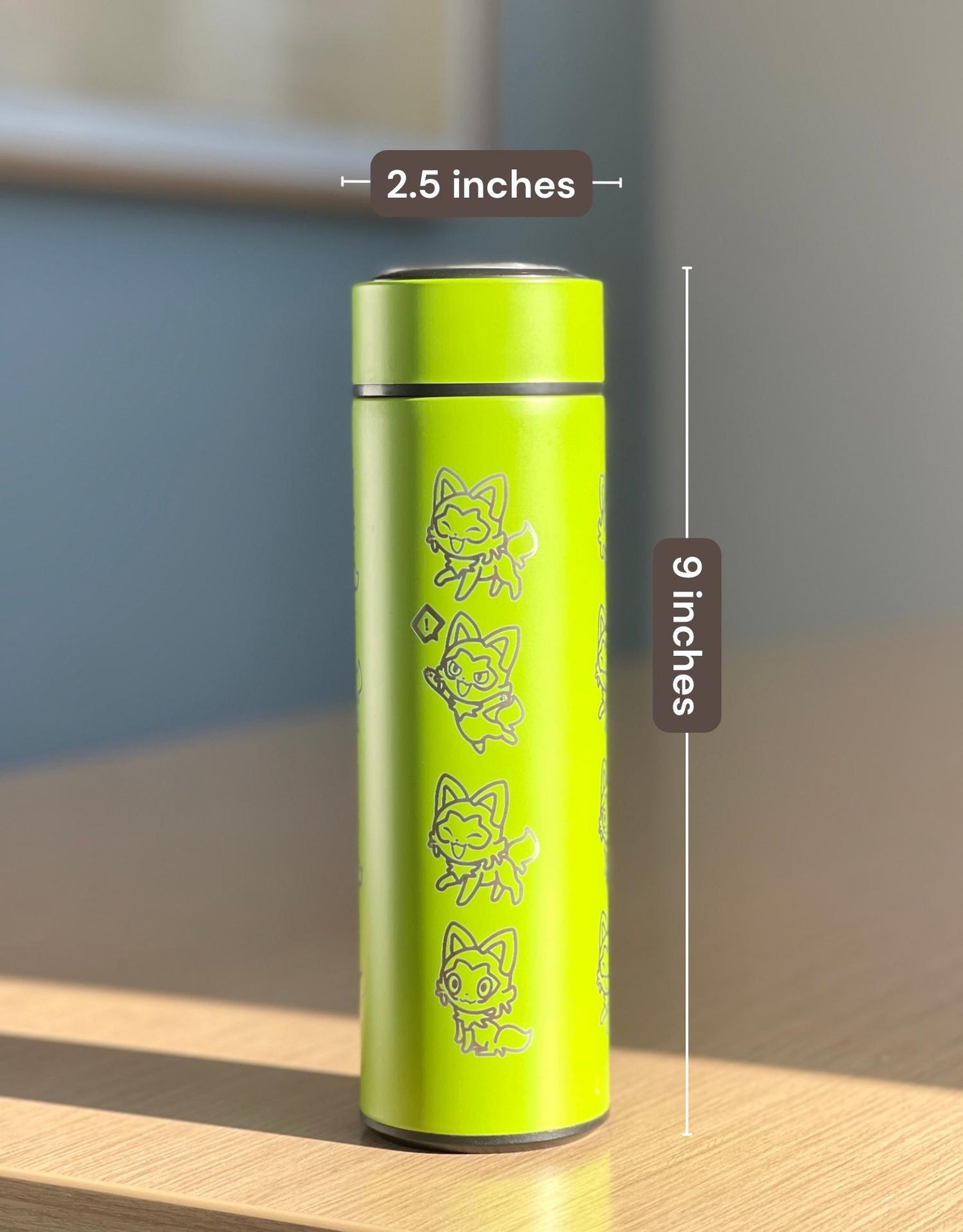 Sprigatito Coffee Tumbler with Tea Infuser, Sleeping Sprigatito, Cute Engraved Waterbottle Paldea Grass Starter Cat, Anime Fan Birthday Gift