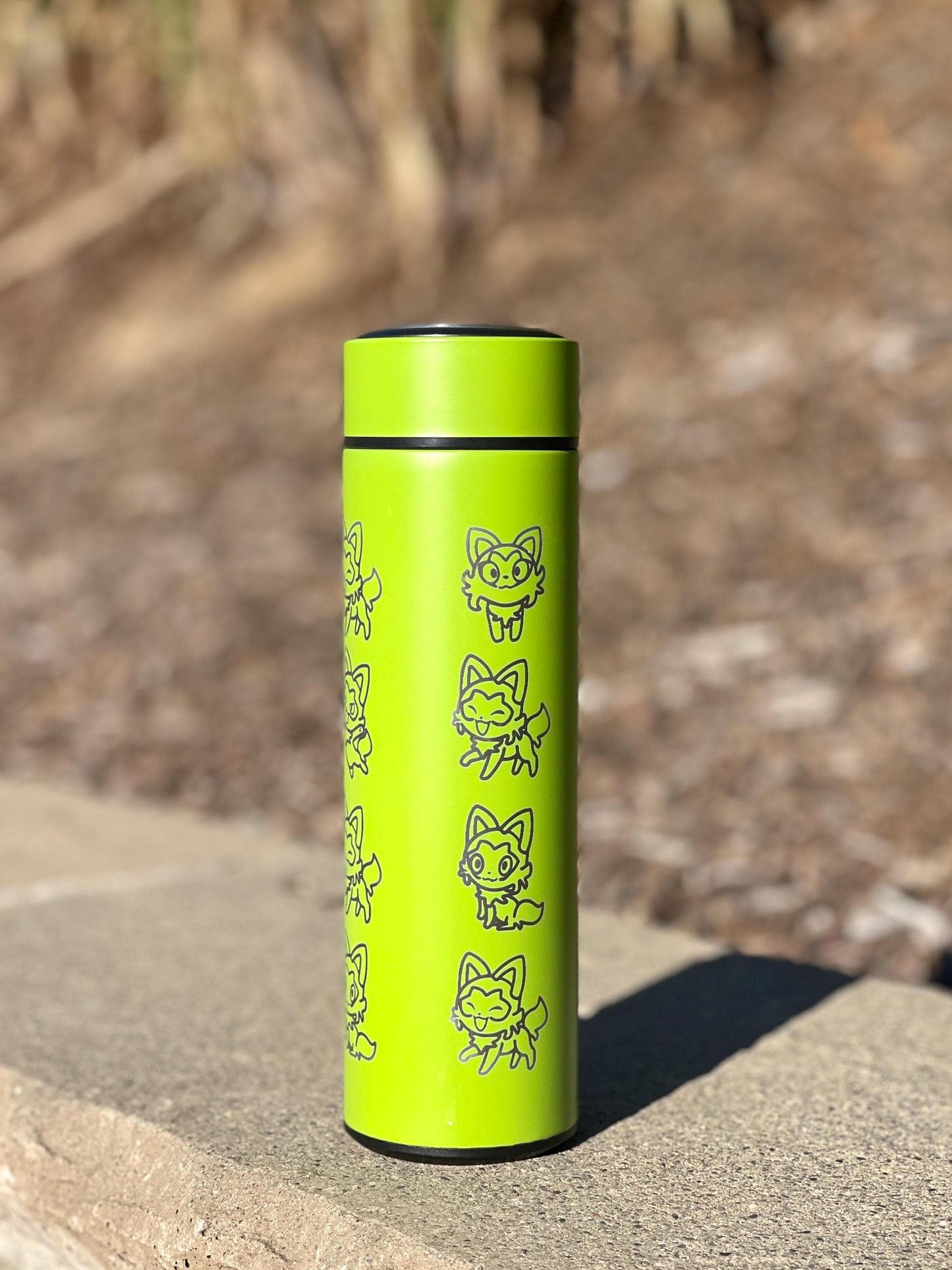 Sprigatito Coffee Tumbler with Tea Infuser, Sleeping Sprigatito, Cute Engraved Waterbottle Paldea Grass Starter Cat, Anime Fan Birthday Gift