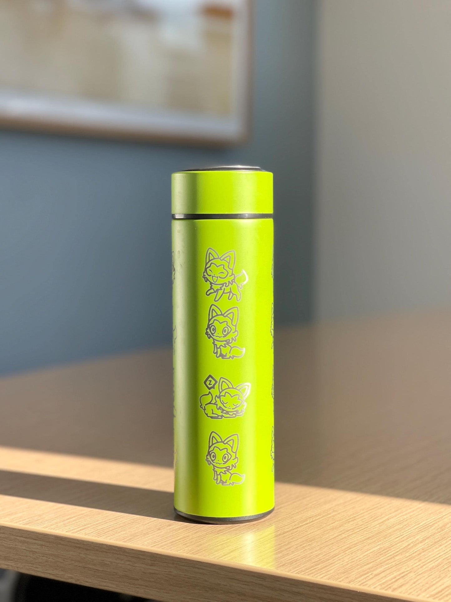 Sprigatito Coffee Tumbler with Tea Infuser, Sleeping Sprigatito, Cute Engraved Waterbottle Paldea Grass Starter Cat, Anime Fan Birthday Gift