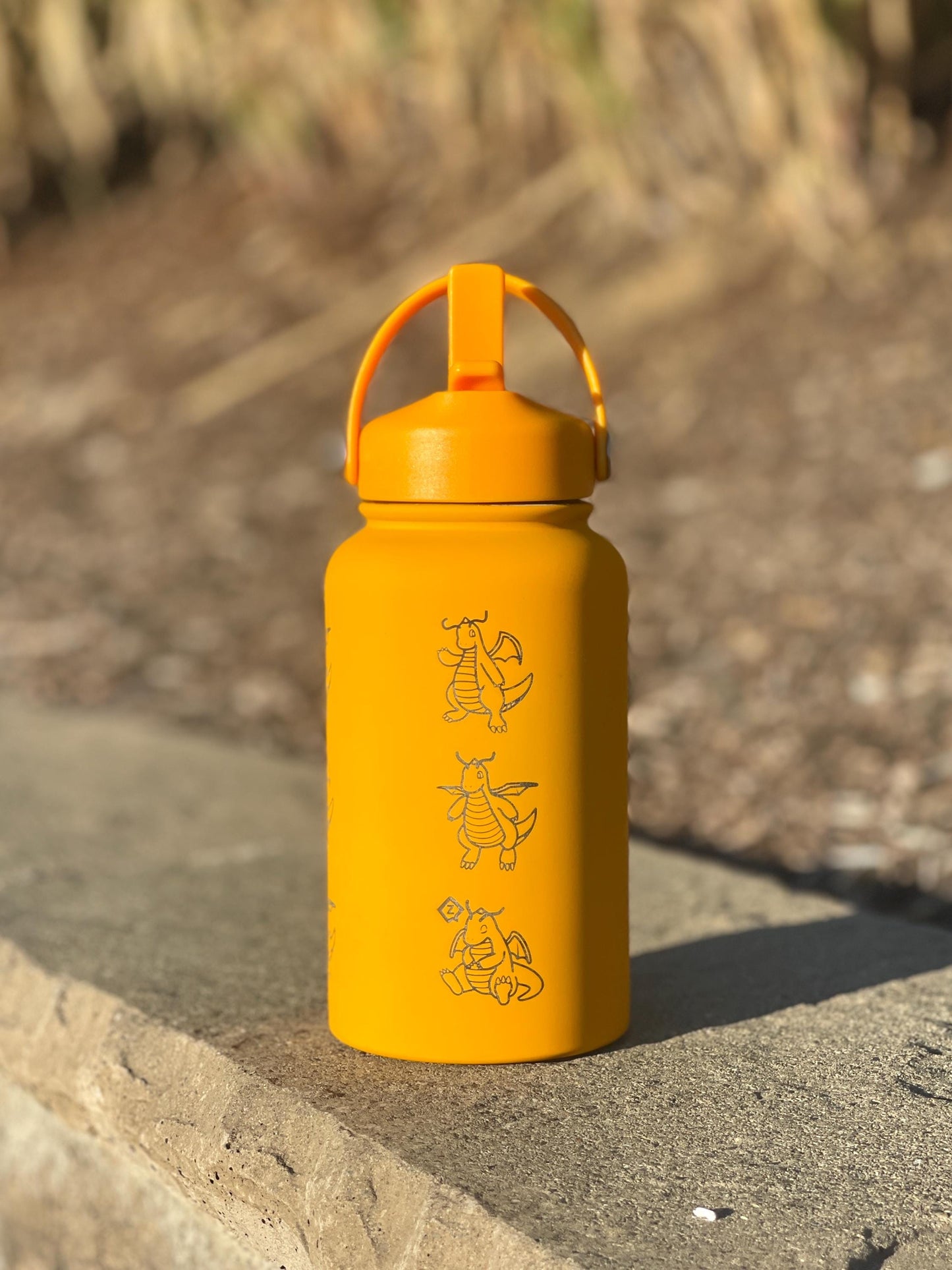 Dragonite Water Bottle with Mega Dragonite, Engraved Coffee Tumbler, Glasses & Unite Gardening Style Costume Waterbottle, Anime Fan Gift