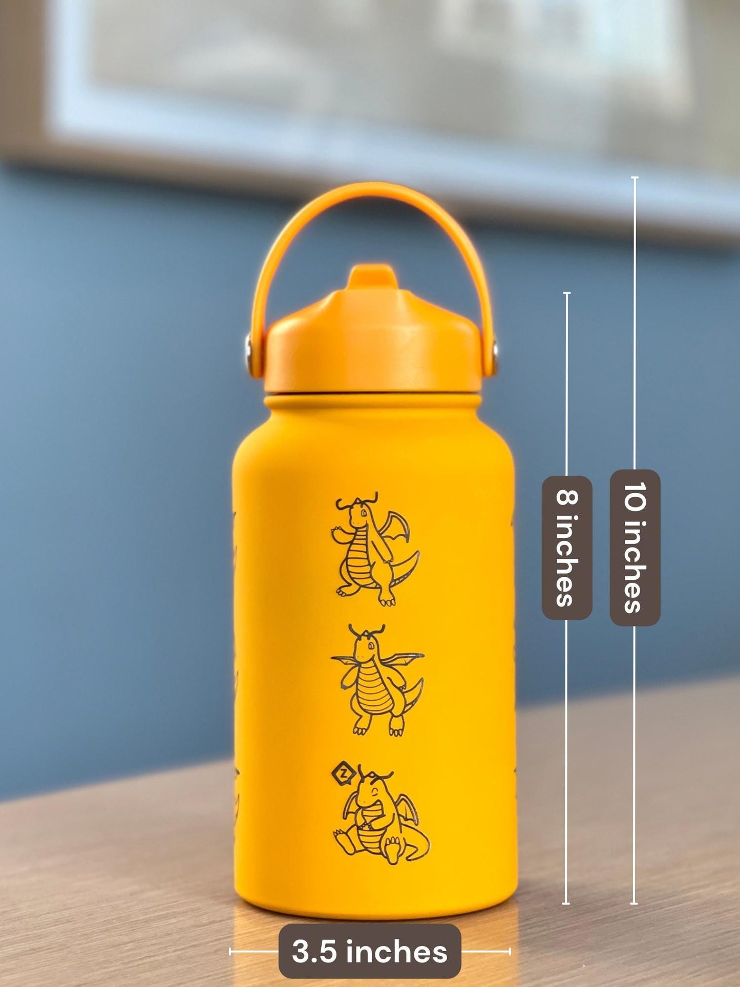 Dragonite Water Bottle with Mega Dragonite, Engraved Coffee Tumbler, Glasses & Unite Gardening Style Costume Waterbottle, Anime Fan Gift