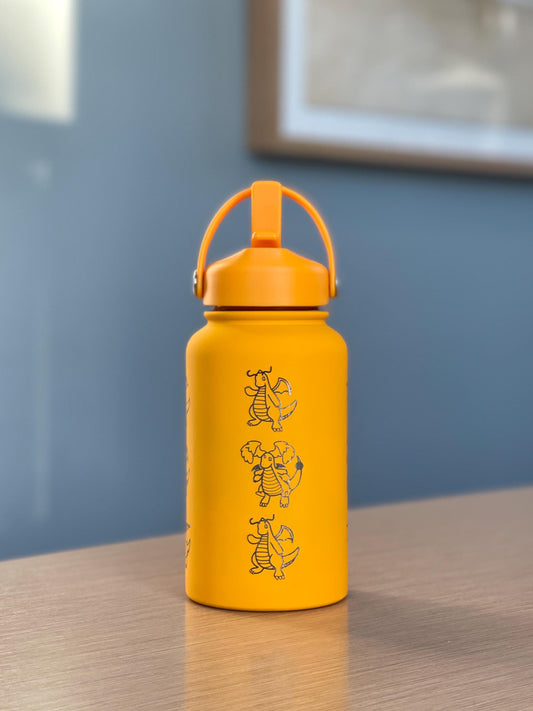 Dragonite Water Bottle with Mega Dragonite, Engraved Coffee Tumbler, Glasses & Unite Gardening Style Costume Waterbottle, Anime Fan Gift