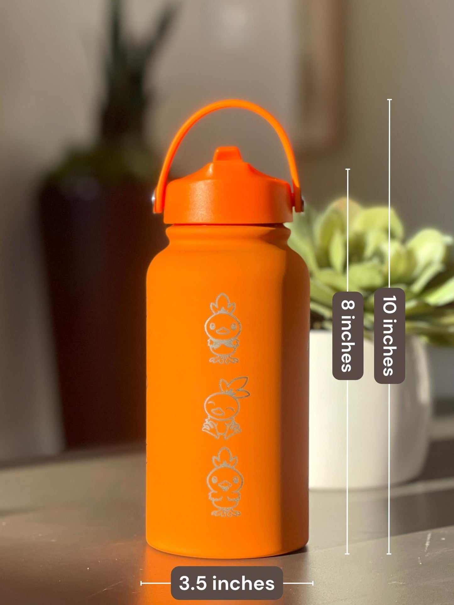 Torchic Water Bottle Engraved Coffee Tumbler with Mystery Dungeon Scarf & Angry Torchic, Waterbottle Travel Mug Anime Fan Birthday Gift