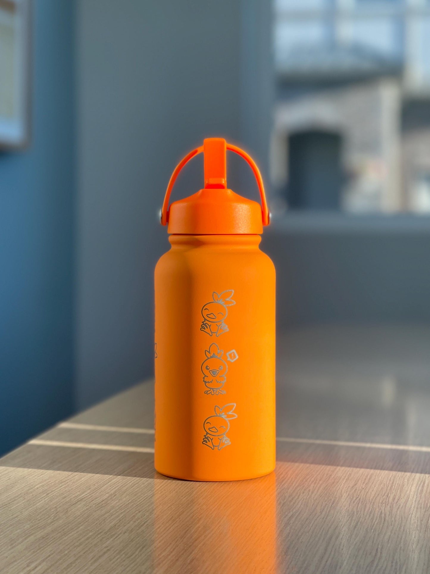 Torchic Water Bottle Engraved Coffee Tumbler with Mystery Dungeon Scarf & Angry Torchic, Waterbottle Travel Mug Anime Fan Birthday Gift