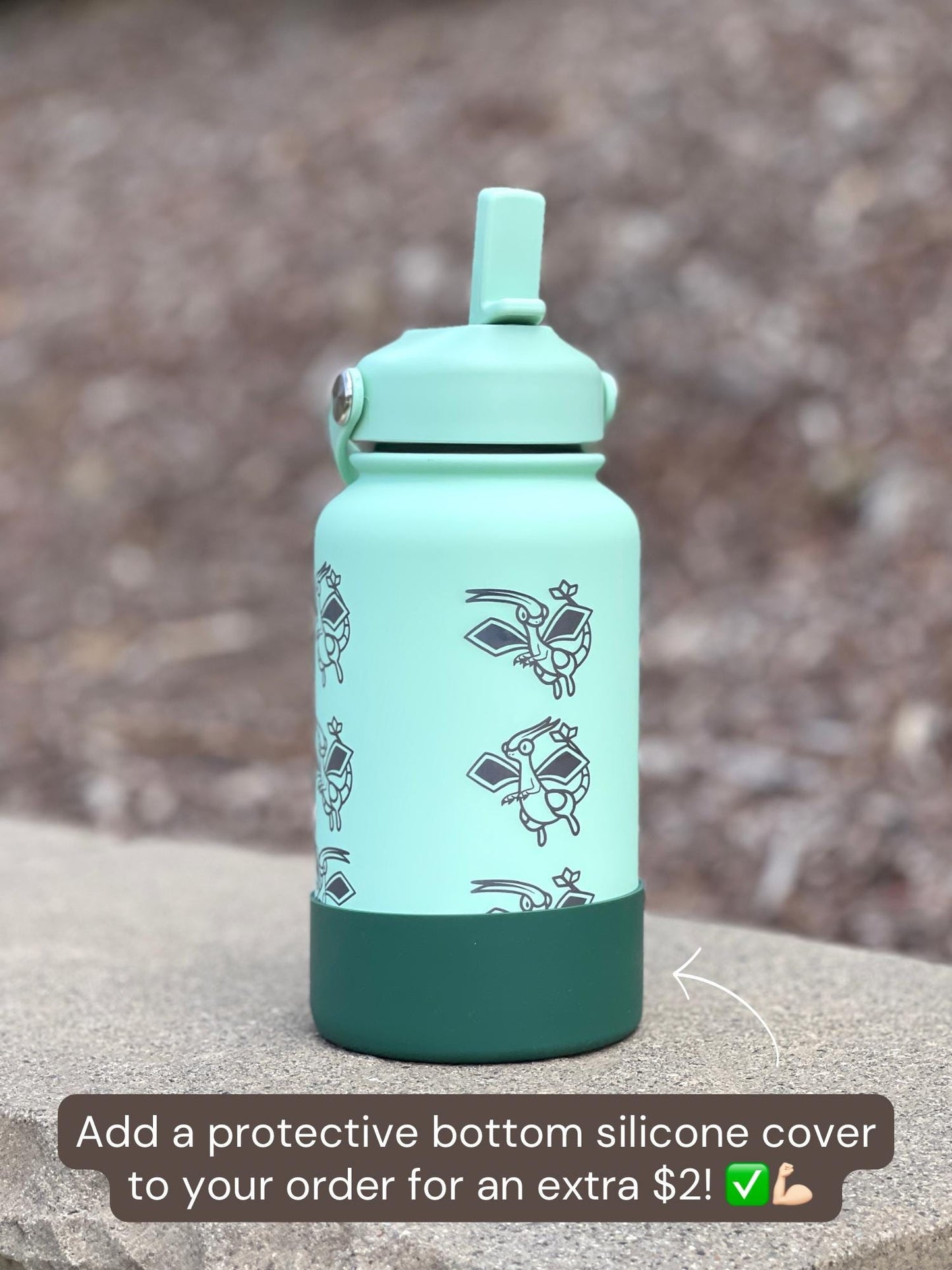 Flygon Water Bottle Engraved Coffee Tumbler with Tera Flygon Ex, Dragon Waterbottle Travel Mug Thermos Flask Gamer Birthday Gift