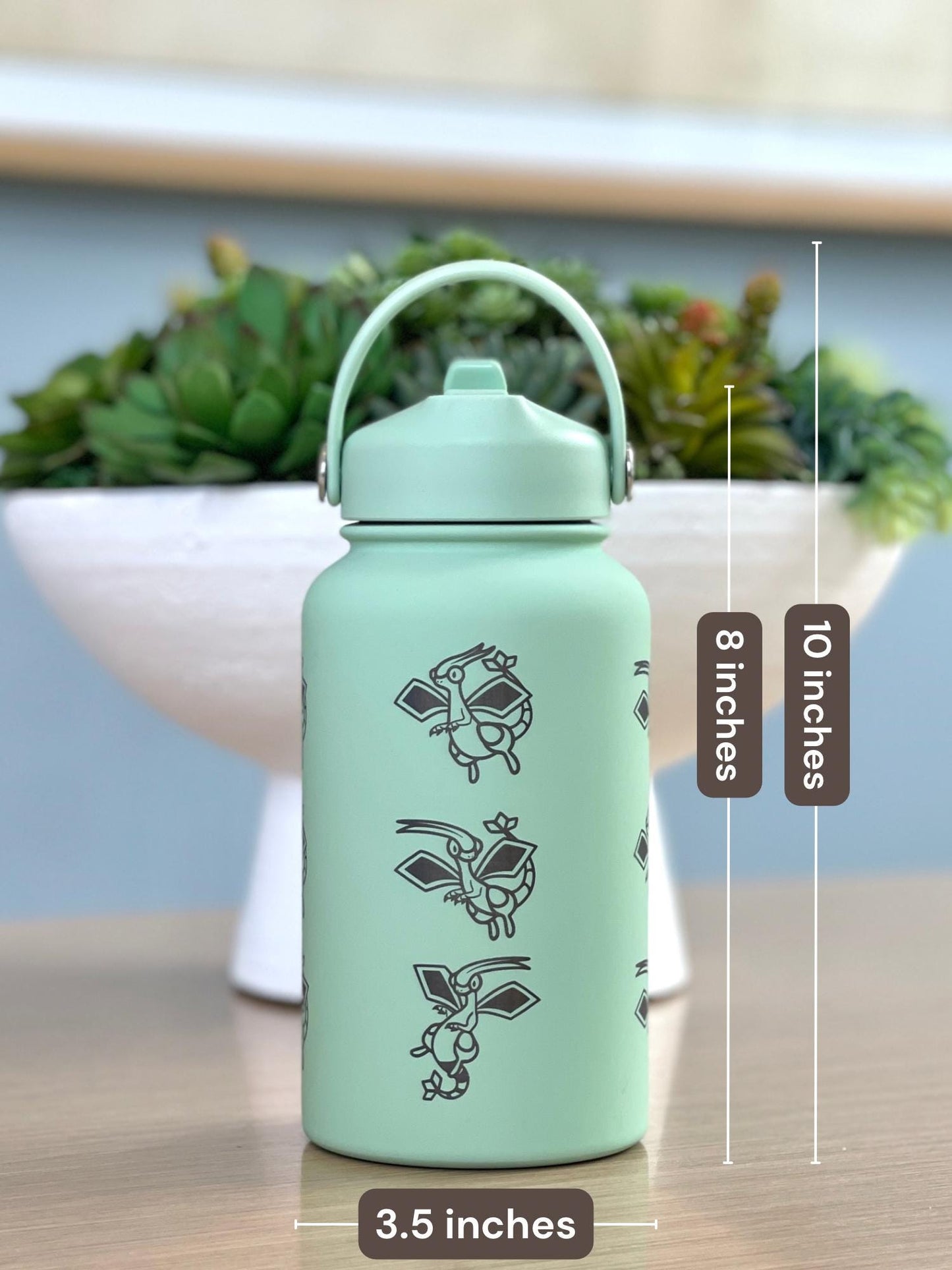 Flygon Water Bottle Engraved Coffee Tumbler with Tera Flygon Ex, Dragon Waterbottle Travel Mug Thermos Flask Gamer Birthday Gift