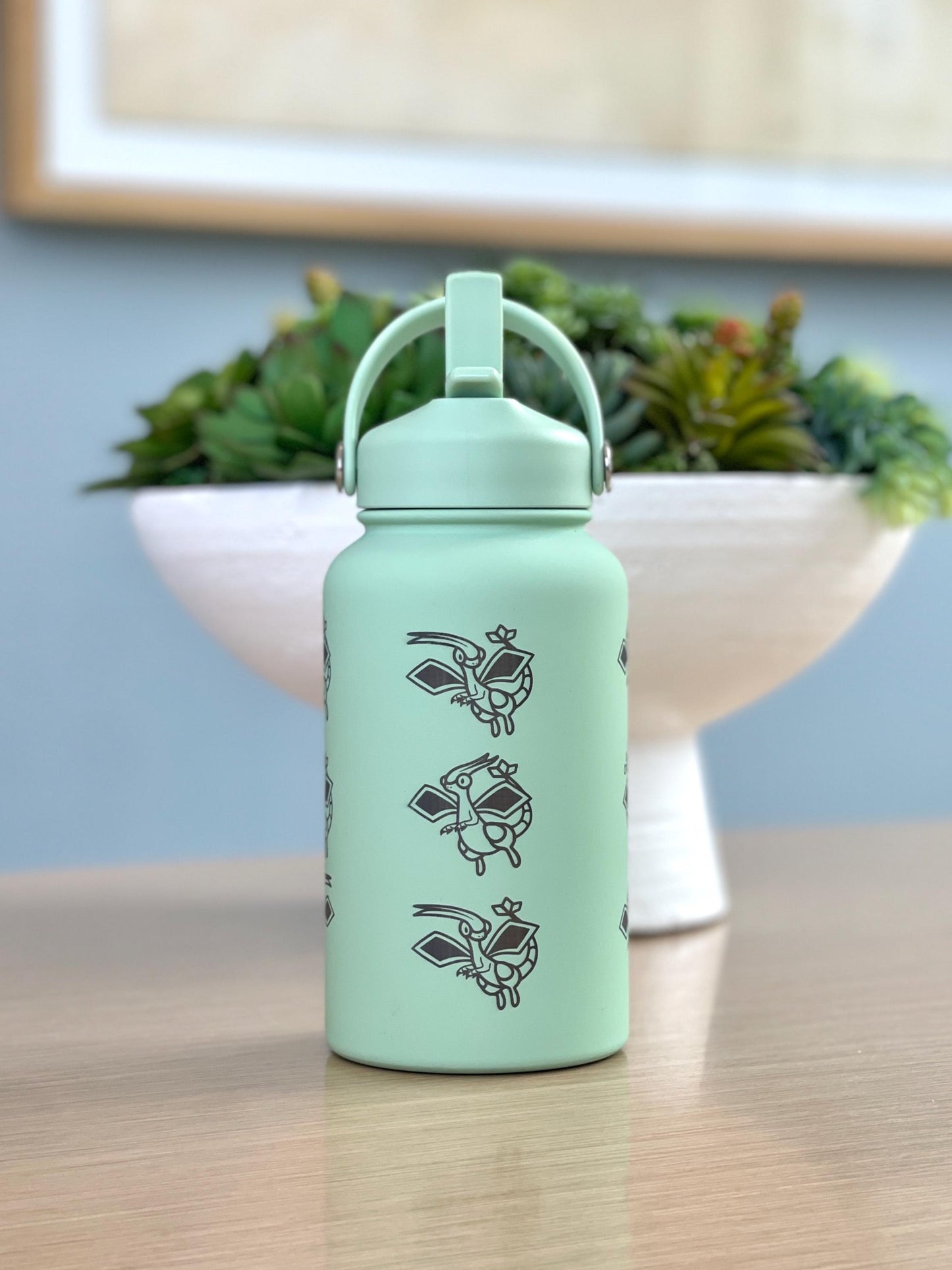 Flygon Water Bottle Engraved Coffee Tumbler with Tera Flygon Ex, Dragon Waterbottle Travel Mug Thermos Flask Gamer Birthday Gift