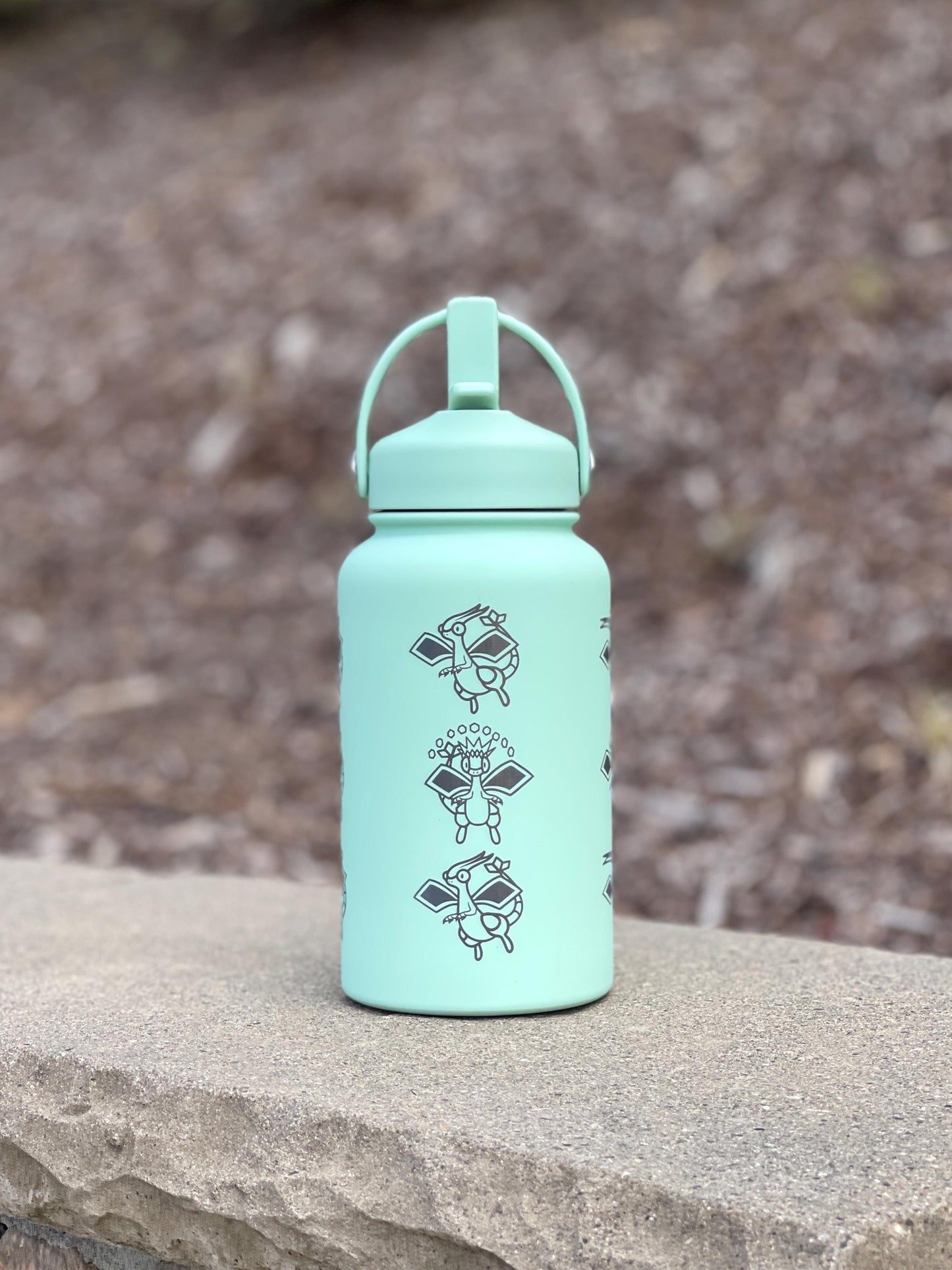 Flygon Water Bottle Engraved Coffee Tumbler with Tera Flygon Ex, Dragon Waterbottle Travel Mug Thermos Flask Gamer Birthday Gift
