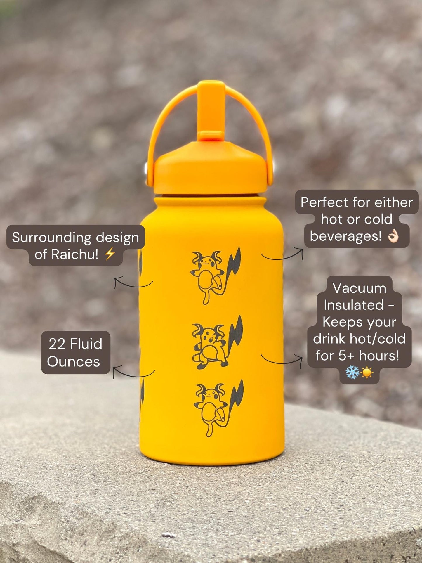 Raichu Water Bottle Tumbler with Alolan Raichu, Engraved Coffee Travel Mug Straw Waterbottle, Cute Anime Fan Pikachu Birthday Gift