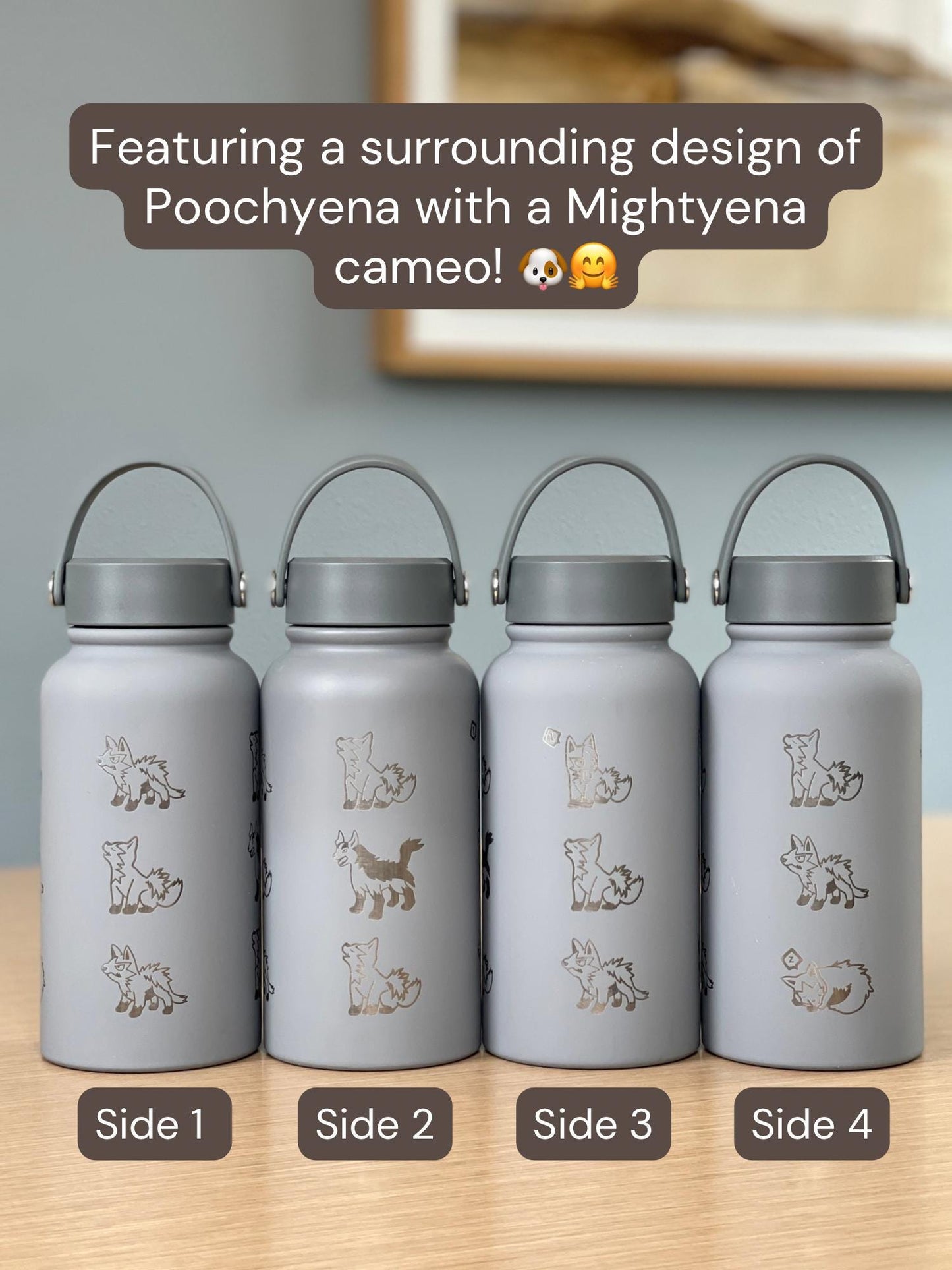Poochyena Mightyena Water Bottle Engraved Coffee Tumbler, Cute Sleeping Poochyena Dog Waterbottle Travel Mug, Anime Hoenn Fan Birthday Gift