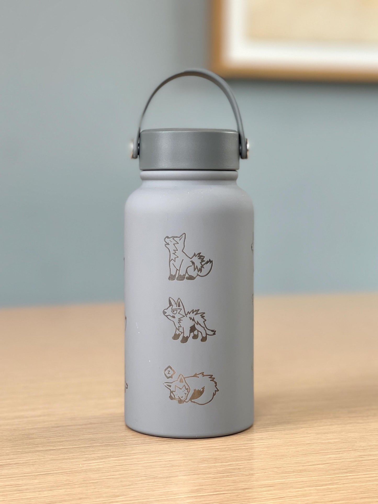 Poochyena Mightyena Water Bottle Engraved Coffee Tumbler, Cute Sleeping Poochyena Dog Waterbottle Travel Mug, Anime Hoenn Fan Birthday Gift