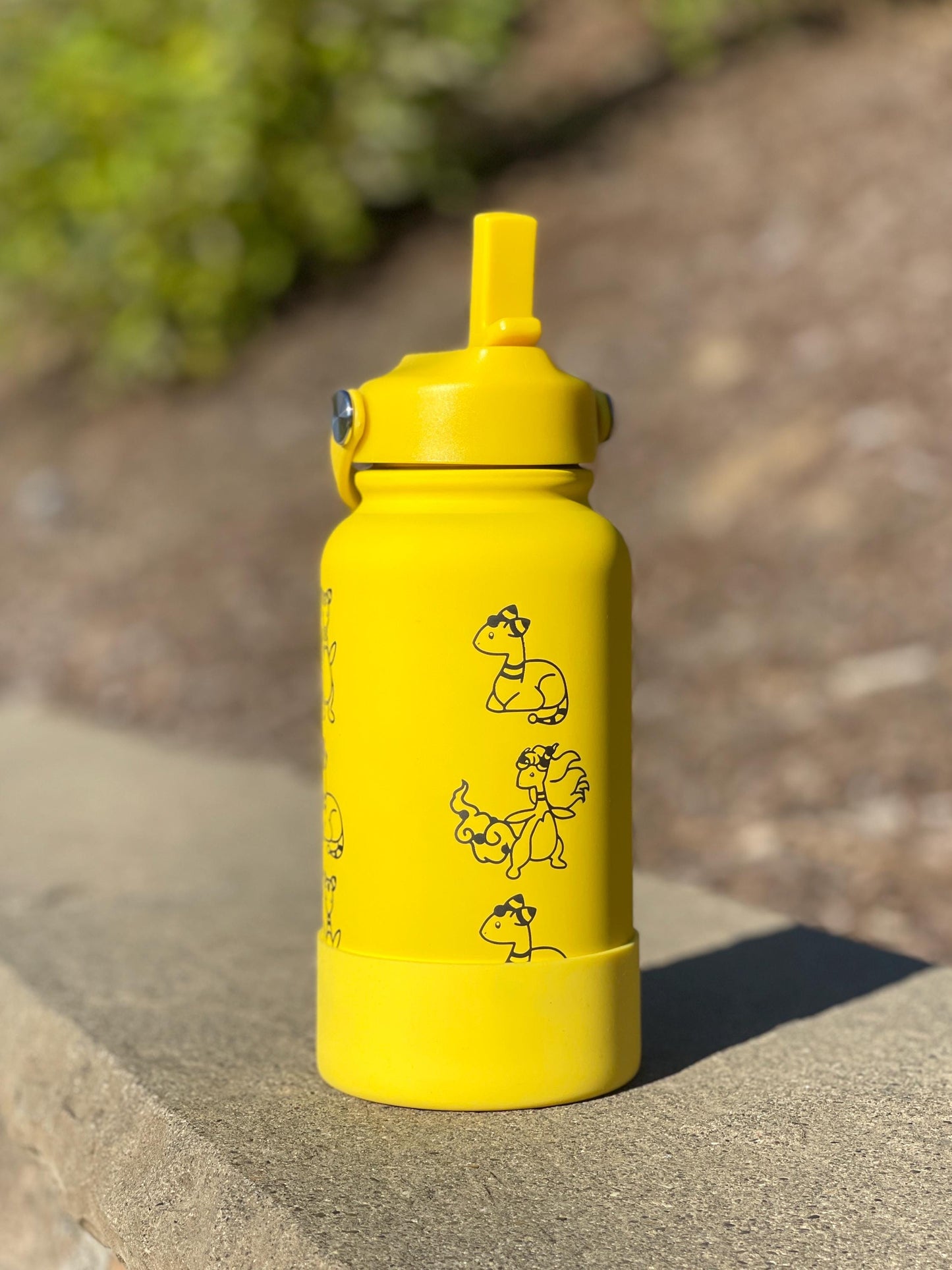 Ampharos Water Bottle Engraved Coffee Tumbler, Mega Ampharos & Scooter Hat Waterbottle Thermos Flask, Electric Johto Anime Fan Birthday Gift