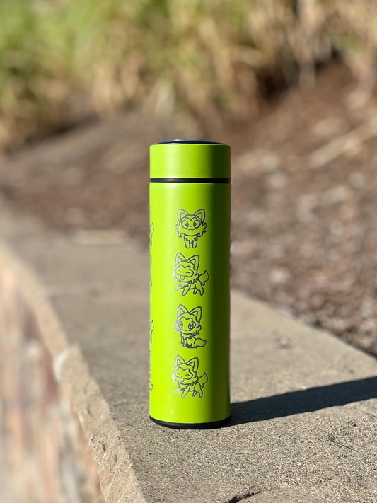 Sprigatito Coffee Tumbler with Tea Infuser, Sleeping Sprigatito, Cute Engraved Waterbottle Paldea Grass Starter Cat, Anime Fan Birthday Gift