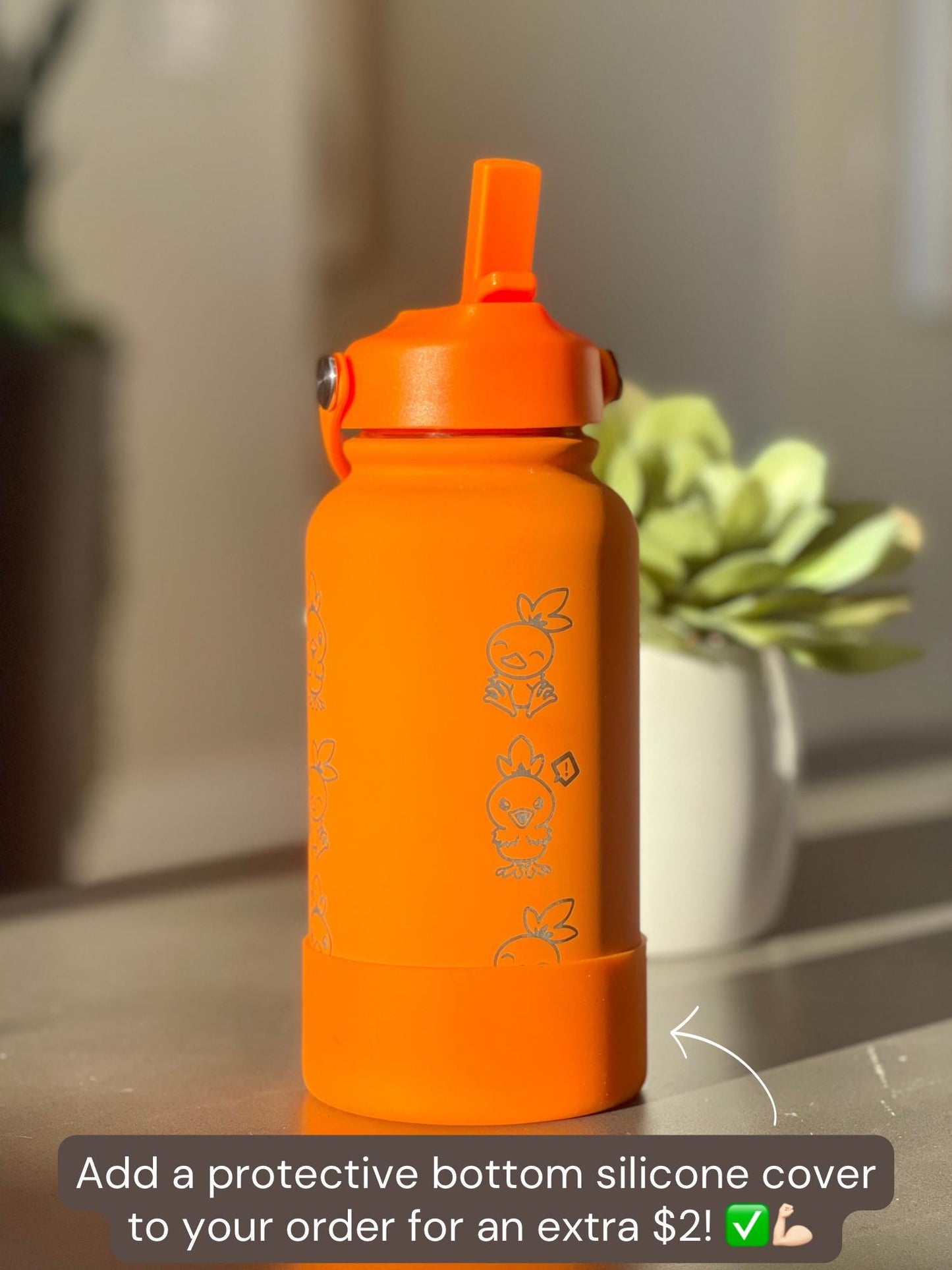 Torchic Water Bottle Engraved Coffee Tumbler with Mystery Dungeon Scarf & Angry Torchic, Waterbottle Travel Mug Anime Fan Birthday Gift