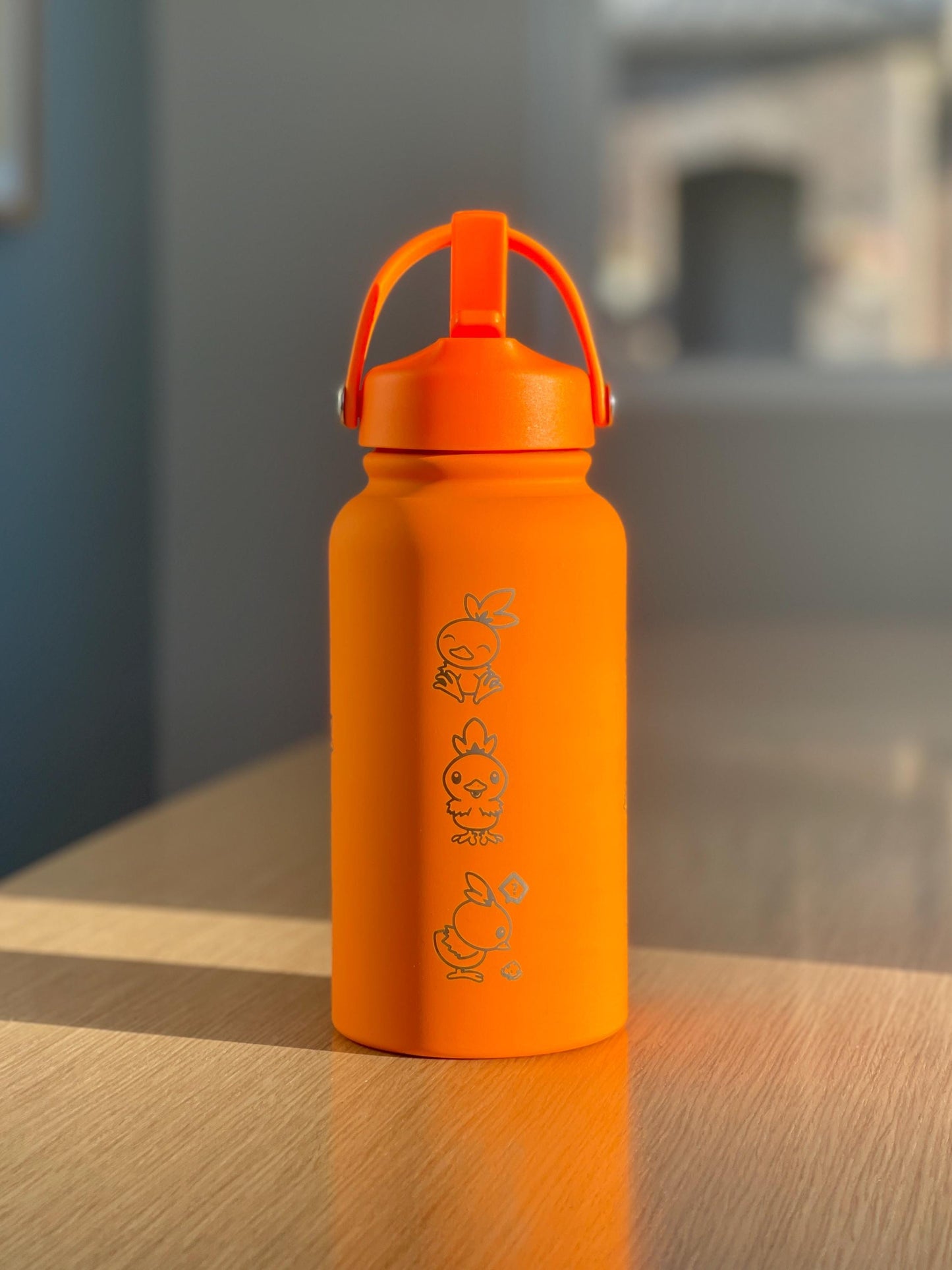 Torchic Water Bottle Engraved Coffee Tumbler with Mystery Dungeon Scarf & Angry Torchic, Waterbottle Travel Mug Anime Fan Birthday Gift