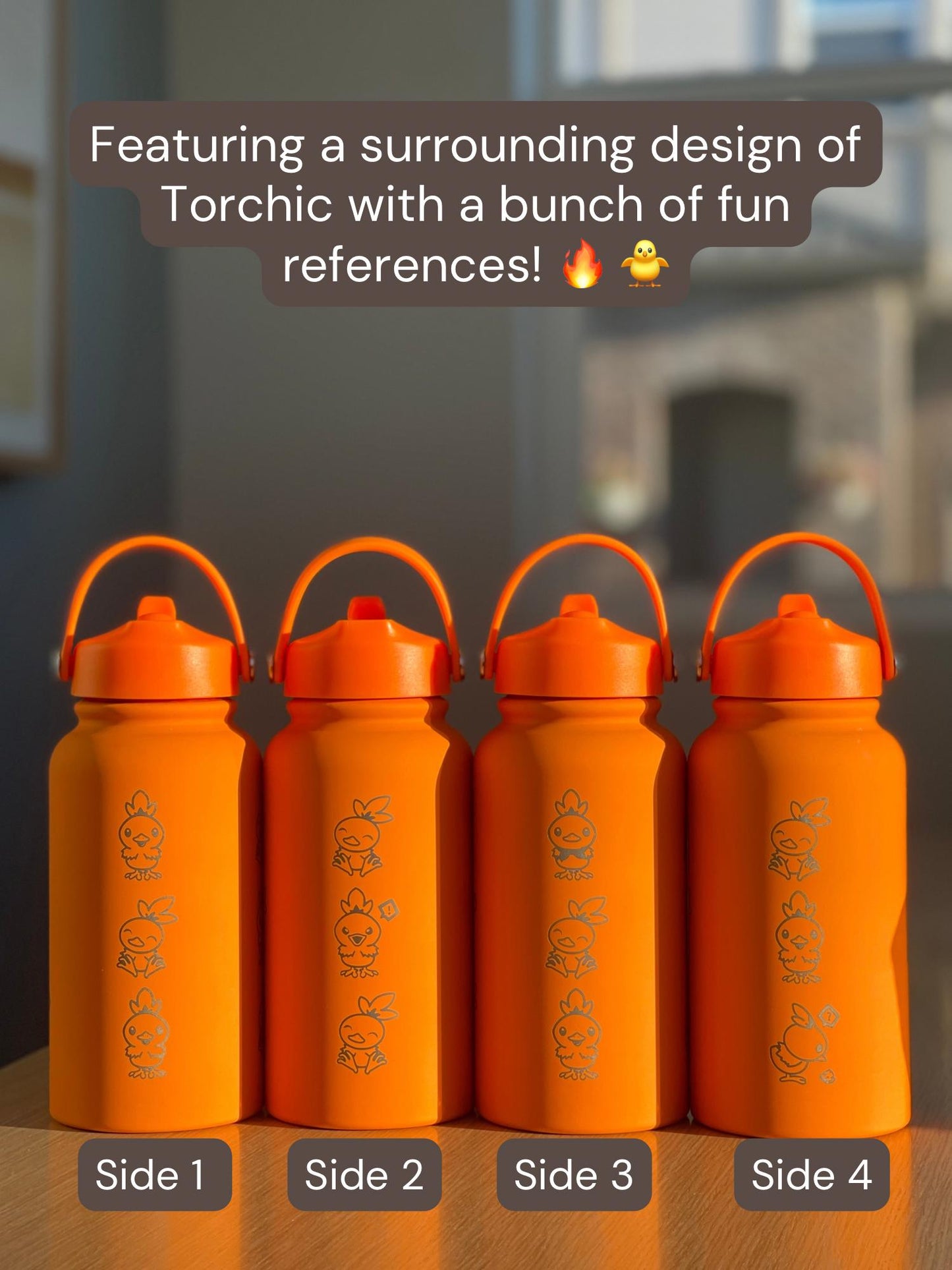Torchic Water Bottle Engraved Coffee Tumbler with Mystery Dungeon Scarf & Angry Torchic, Waterbottle Travel Mug Anime Fan Birthday Gift