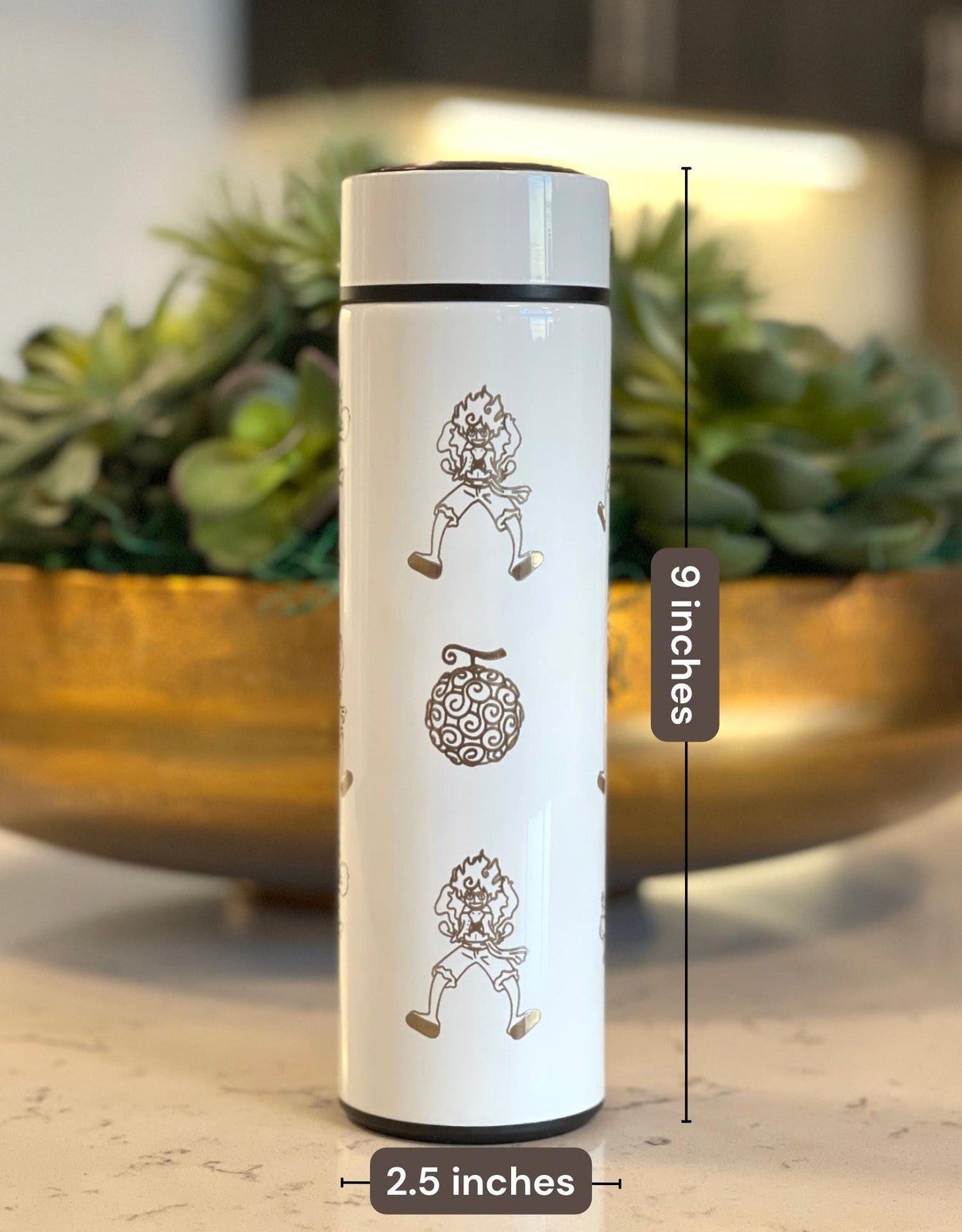 Luffy Gear 5 One Piece Coffee Tumbler with Tea Infuser Water Bottle, Engraved