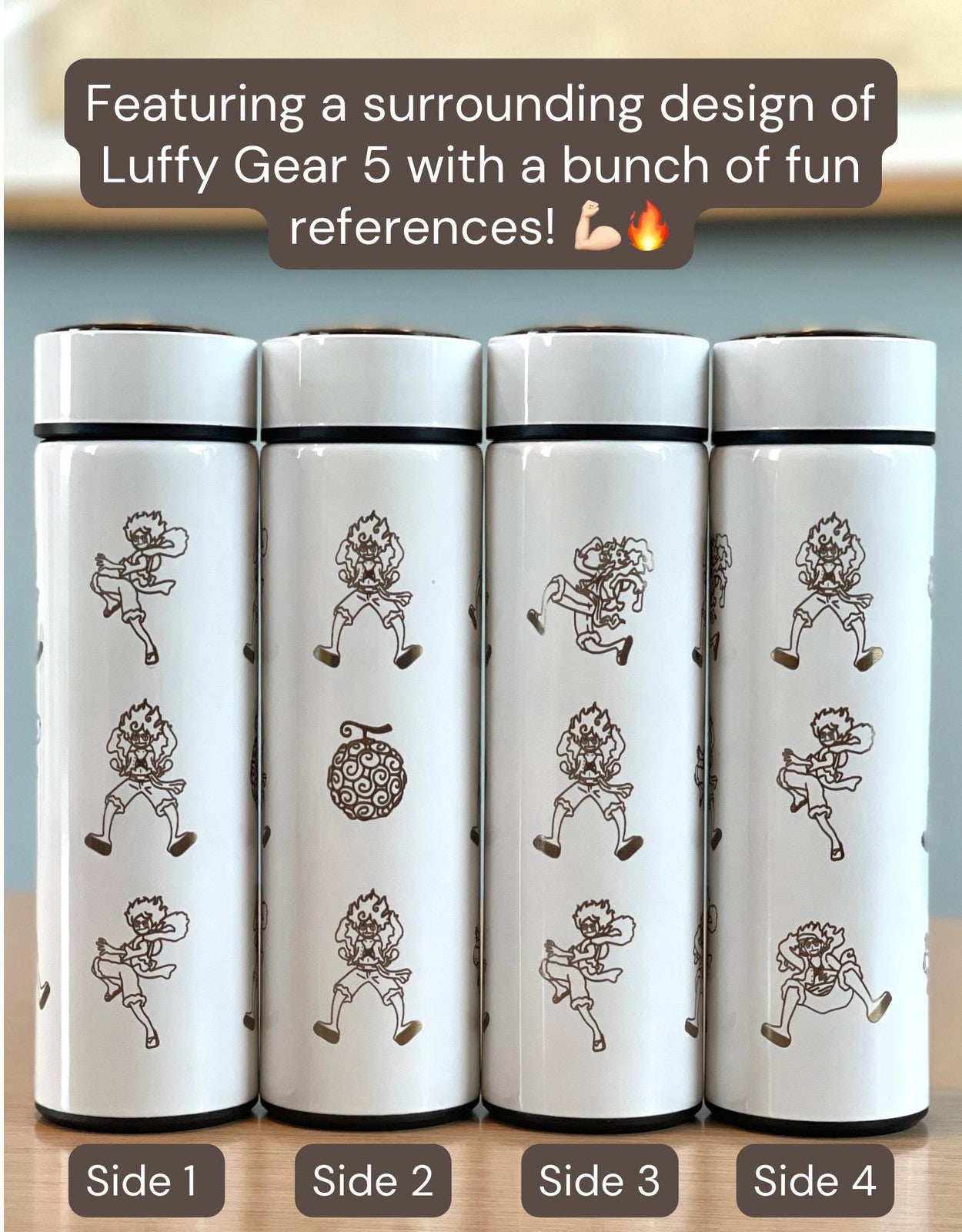 Luffy Gear 5 One Piece Coffee Tumbler with Tea Infuser Water Bottle, Engraved
