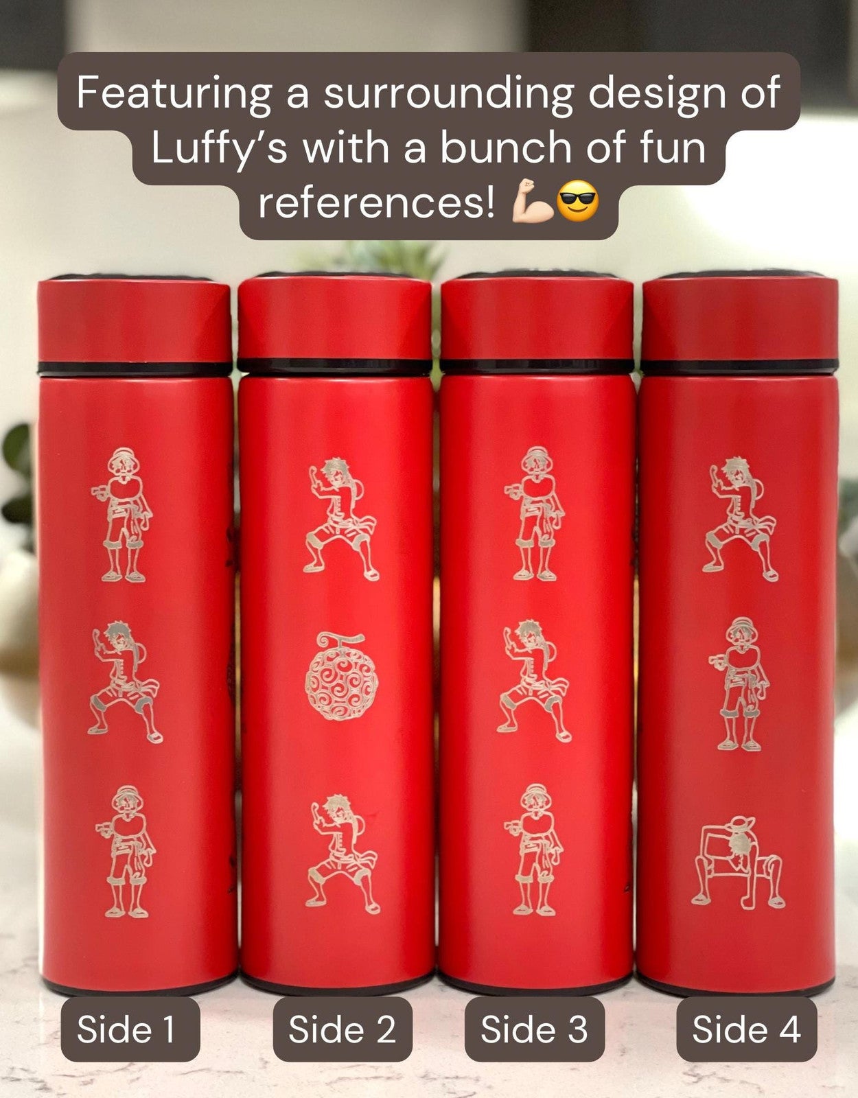 Luffy One Piece Coffee Tumbler with Tea Infuser Water Bottle, Gomu Gomu no Mi