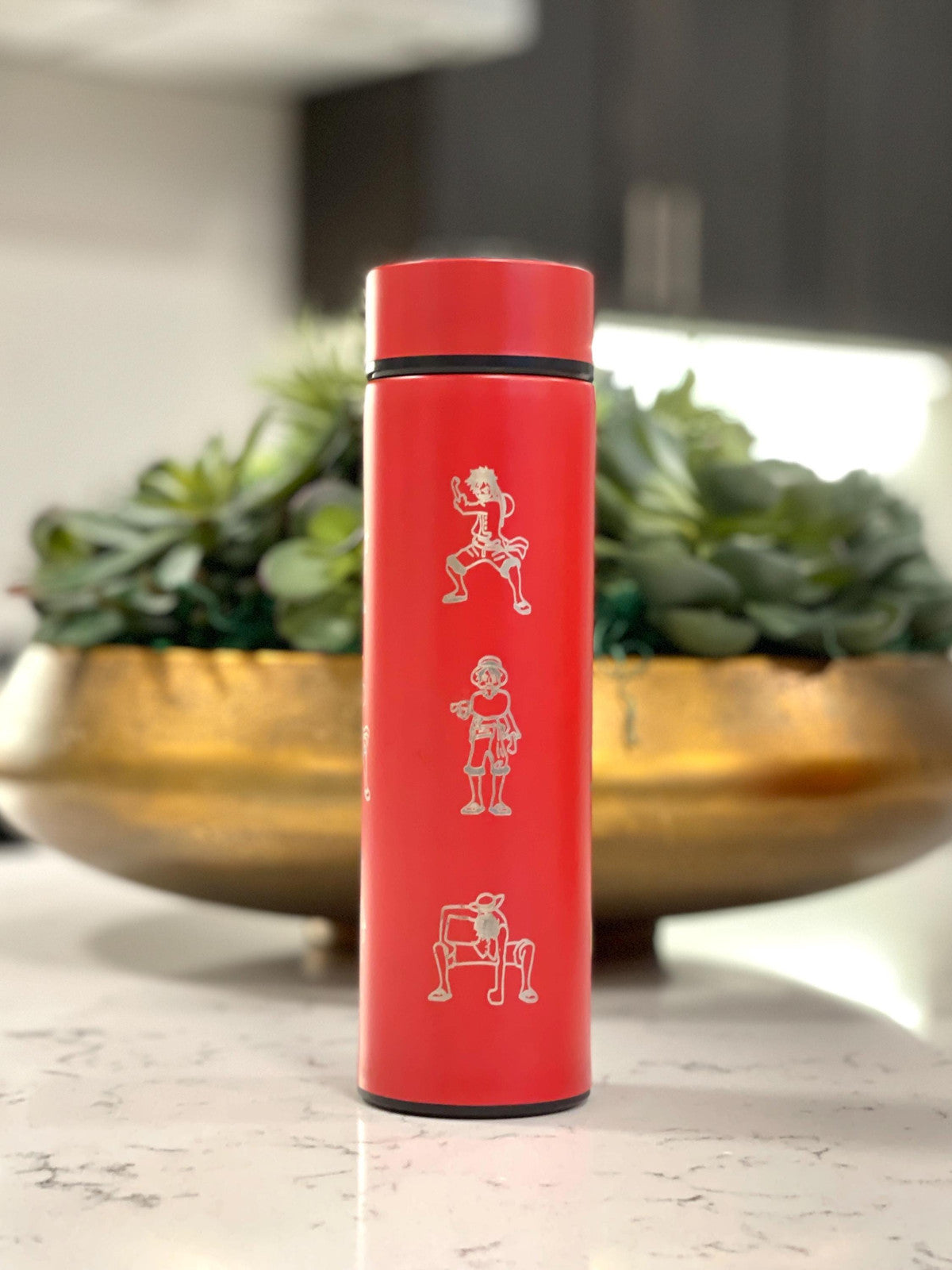 Luffy One Piece Coffee Tumbler with Tea Infuser Water Bottle, Gomu Gomu no Mi