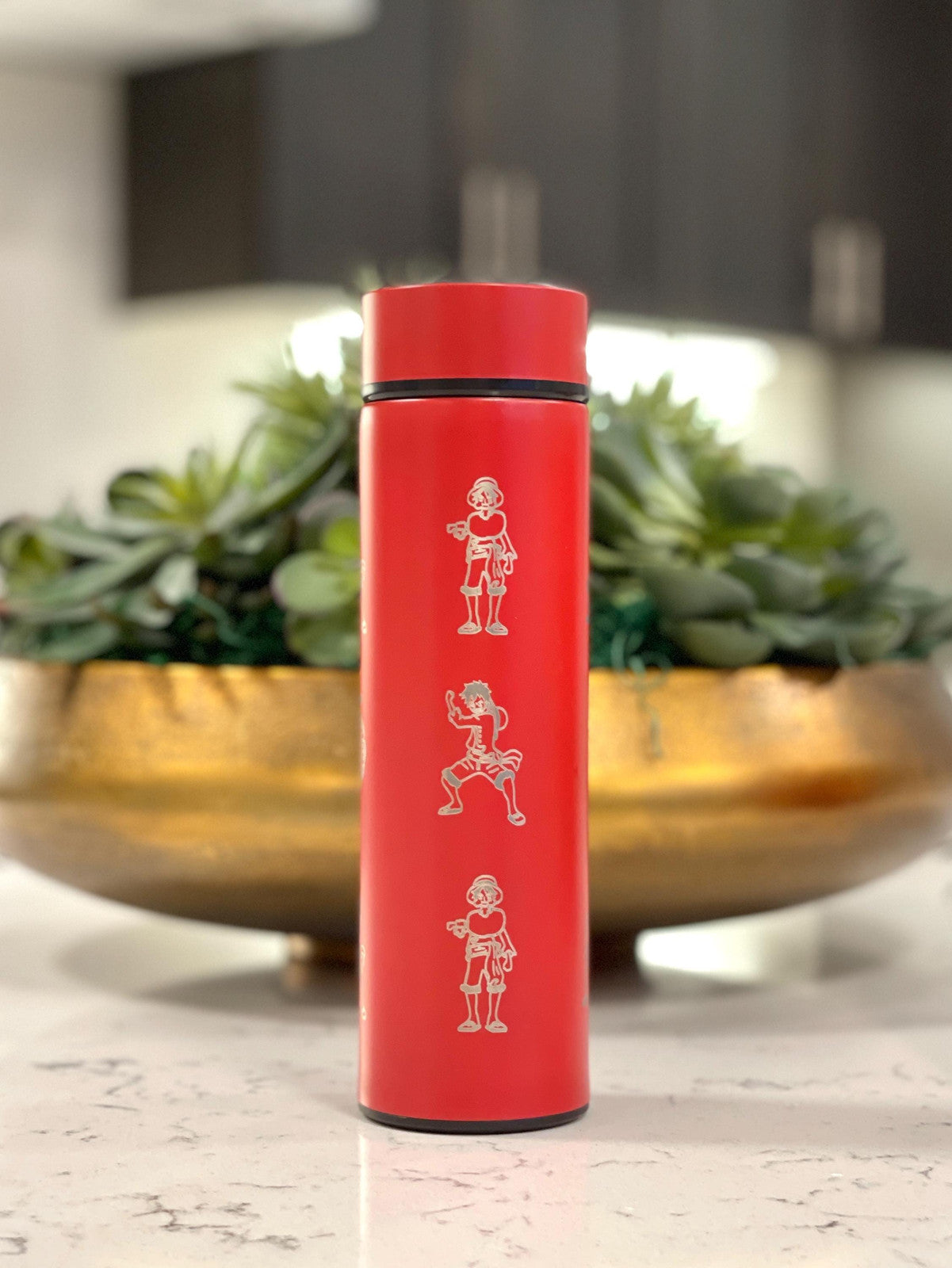 Luffy One Piece Coffee Tumbler with Tea Infuser Water Bottle, Gomu Gomu no Mi