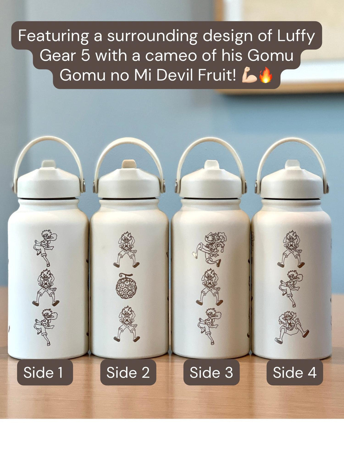Luffy Gear 5 Water Bottle, One Piece Engraved Coffee Tumbler Waterbottle, Gomu
