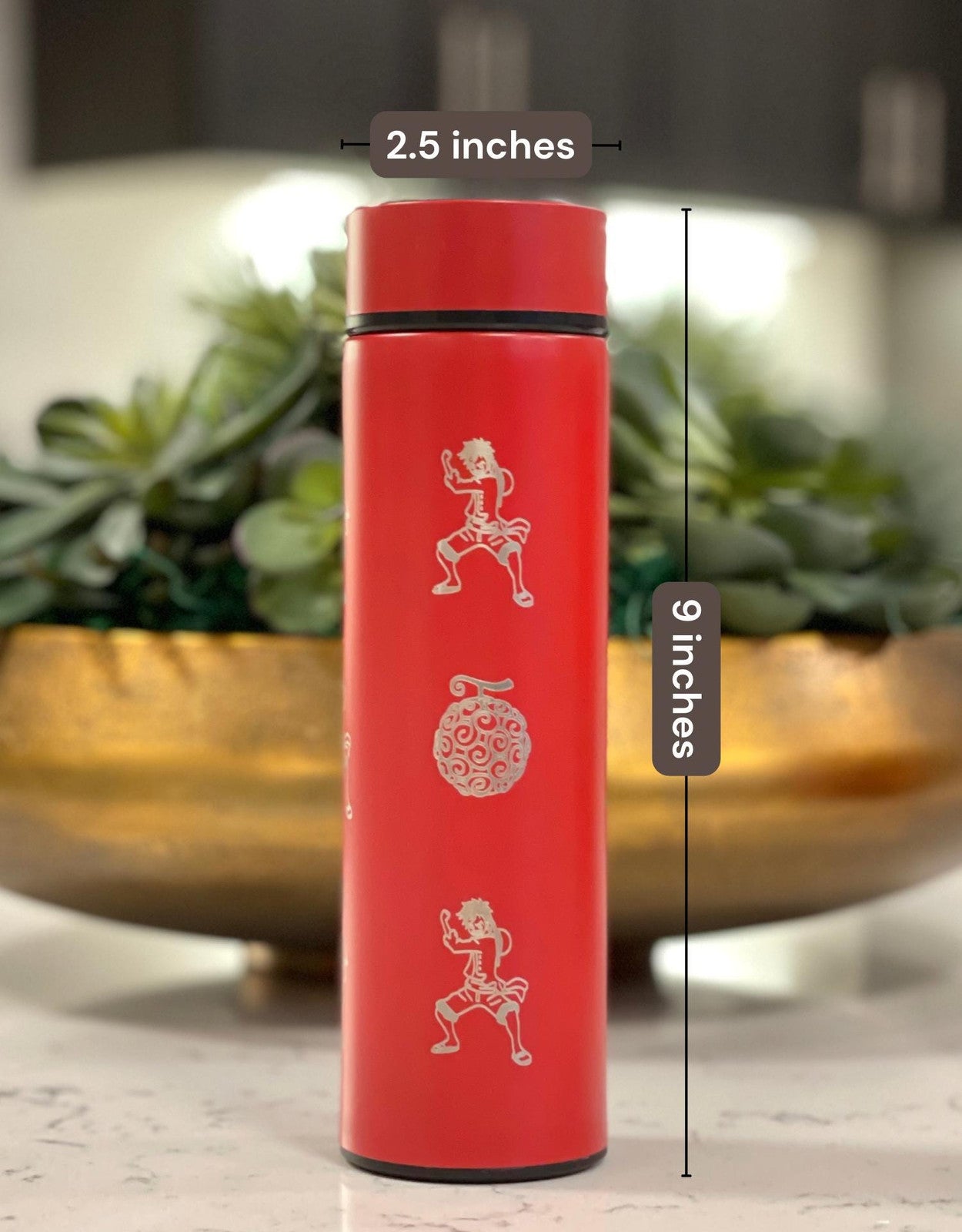 Luffy One Piece Coffee Tumbler with Tea Infuser Water Bottle, Gomu Gomu no Mi