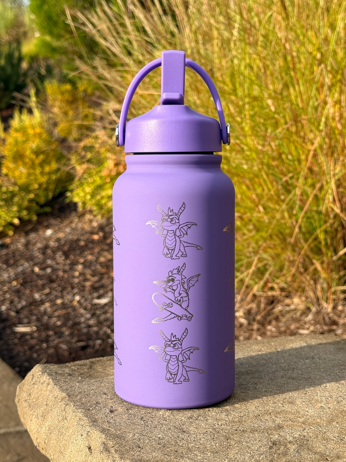 Spyro Water Bottle Engraved Waterbottle with Spyro Wearing Sunglasses Coffee Tumbler Thermos Flask, Gamer Anniversary Gift
