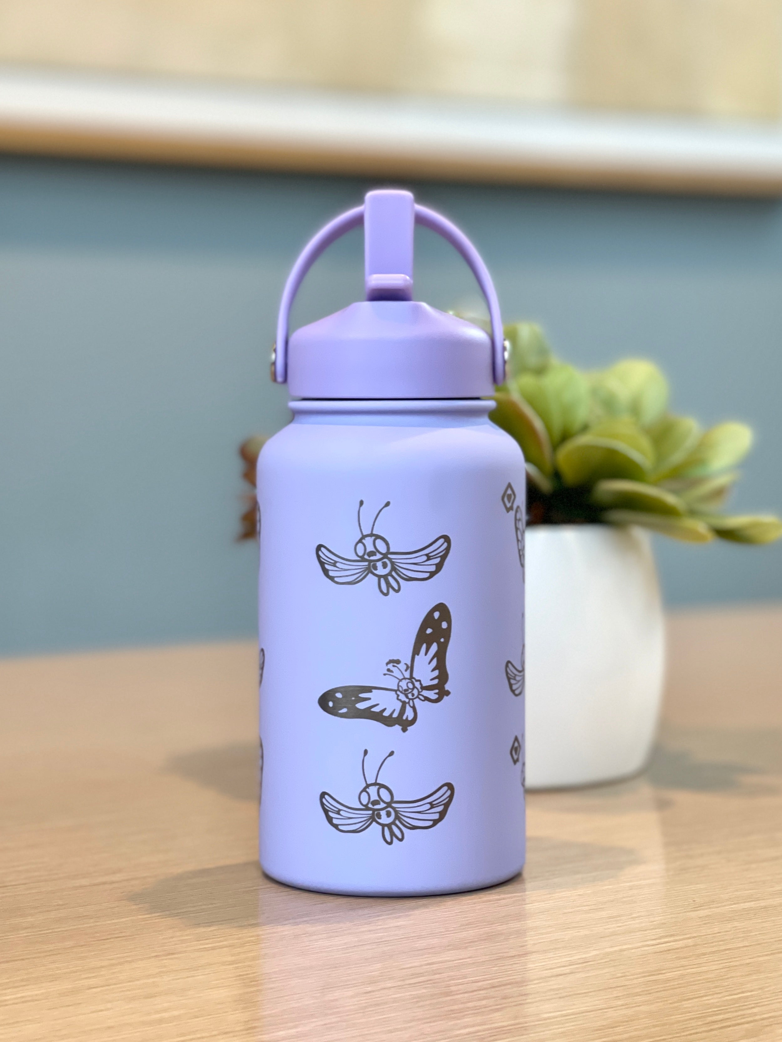 Butterfree Water Bottle Engraved Coffee Tumbler with Gigantamax Butterfree, Cute Butterfly Bug Thermos Anime Fan Birthday Gift
