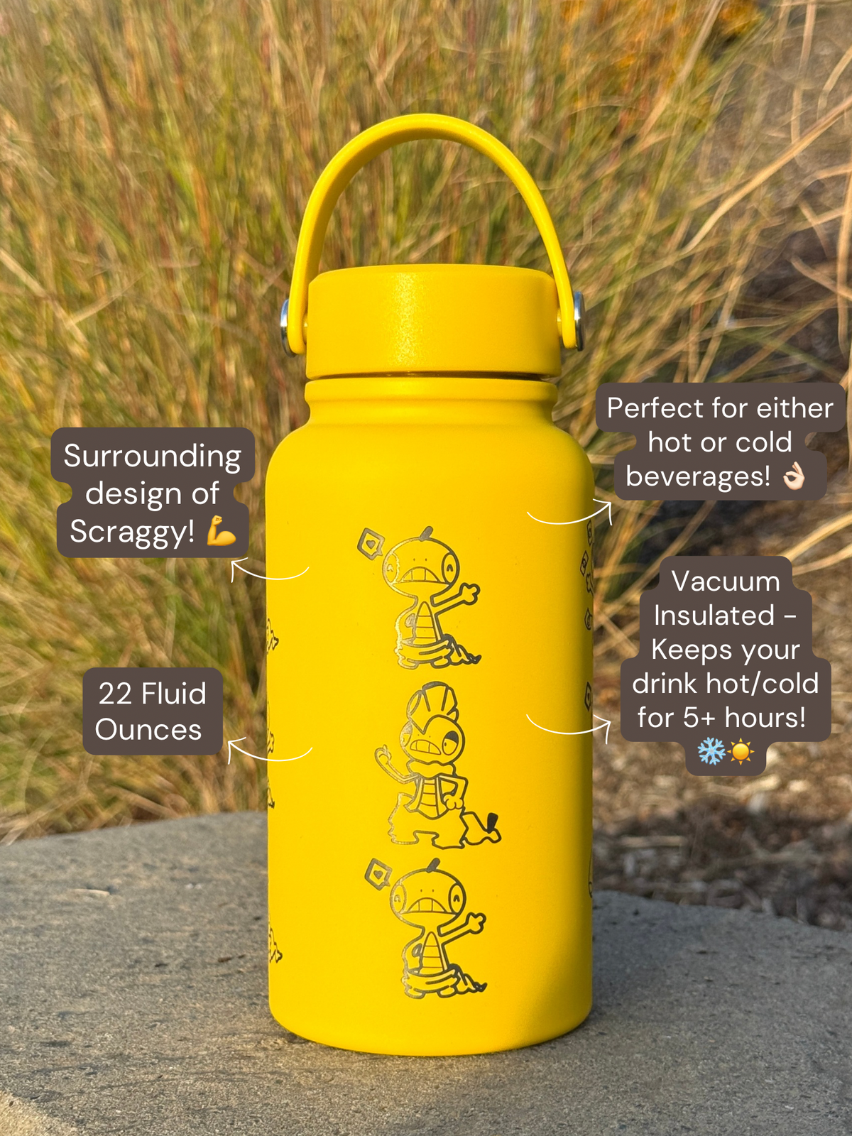 Scraggy Scrafty Water Bottle Engraved Waterbottle with Sleeping Scraggy Coffee Tumbler Thermos Flask, Dark Fighting Gamer Anniversary Gift