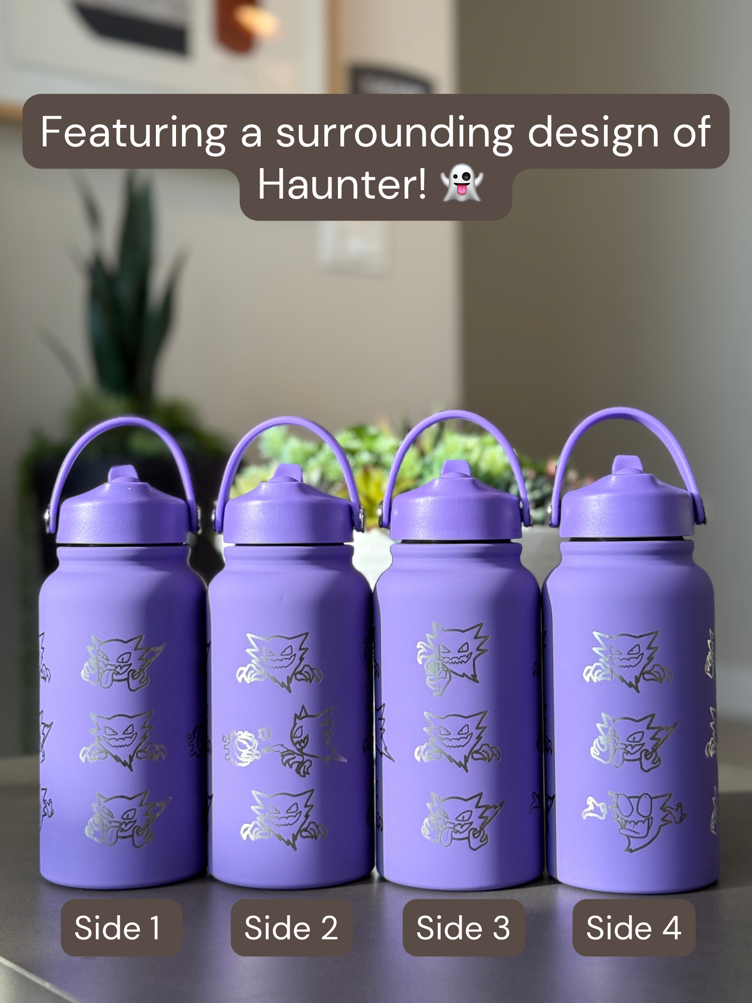 Haunter Water Bottle Engraved Waterbottle, Ghost Shadow Ball Coffee Tumbler Thermos Flask, Gamer Anniversary Gift