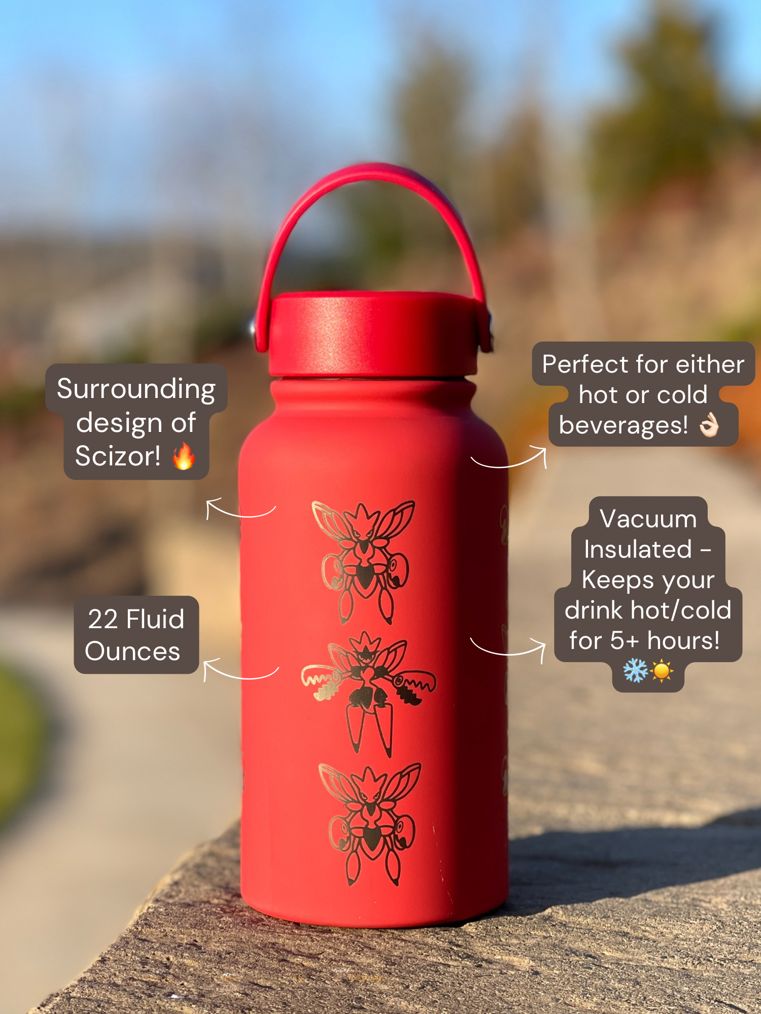 Scizor Water Bottle Engraved Waterbottle with Mega Scizor, Johto Bug Steel Coffee Tumbler Thermos Flask, Gamer Anniversary Gift